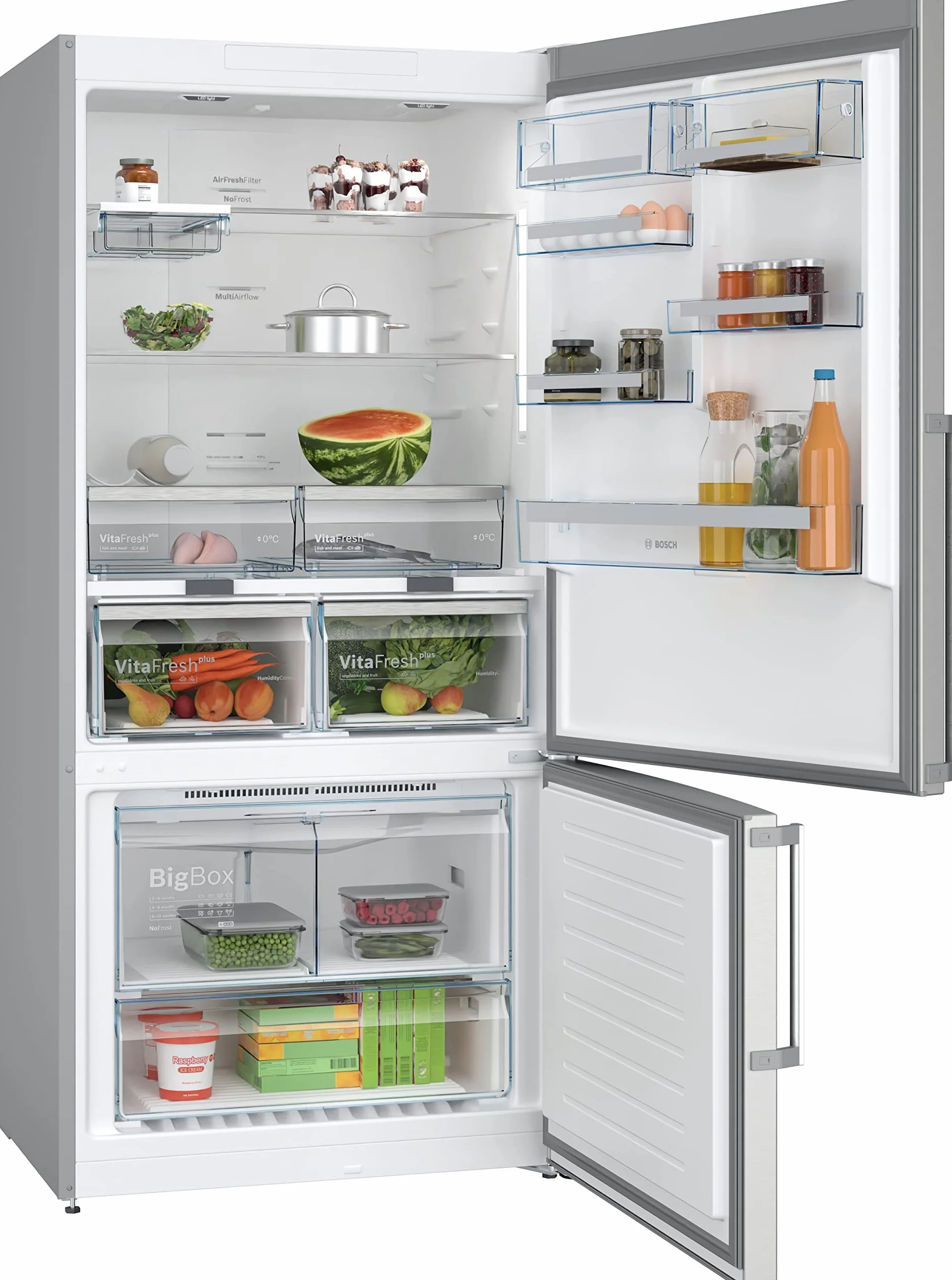 Bosch Frigorífico combinado, Libre instalación, 186 x 86 cm, Serie 6, Acero inoxidable antihuellas, KGN86AIDR