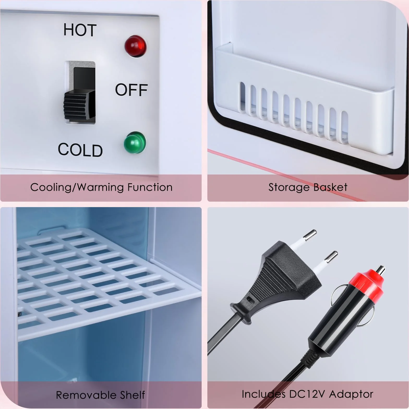 Astarama Nevera Pequeña,6 Litros/8 Latas, 220V AC/12V DC, Enfriador y Calentador Termoeléctrico, Mini Nevera Compatible Coche y Caravanas.Mini Frigorifico Para Bebidas, Cosméticos. (Rosa)