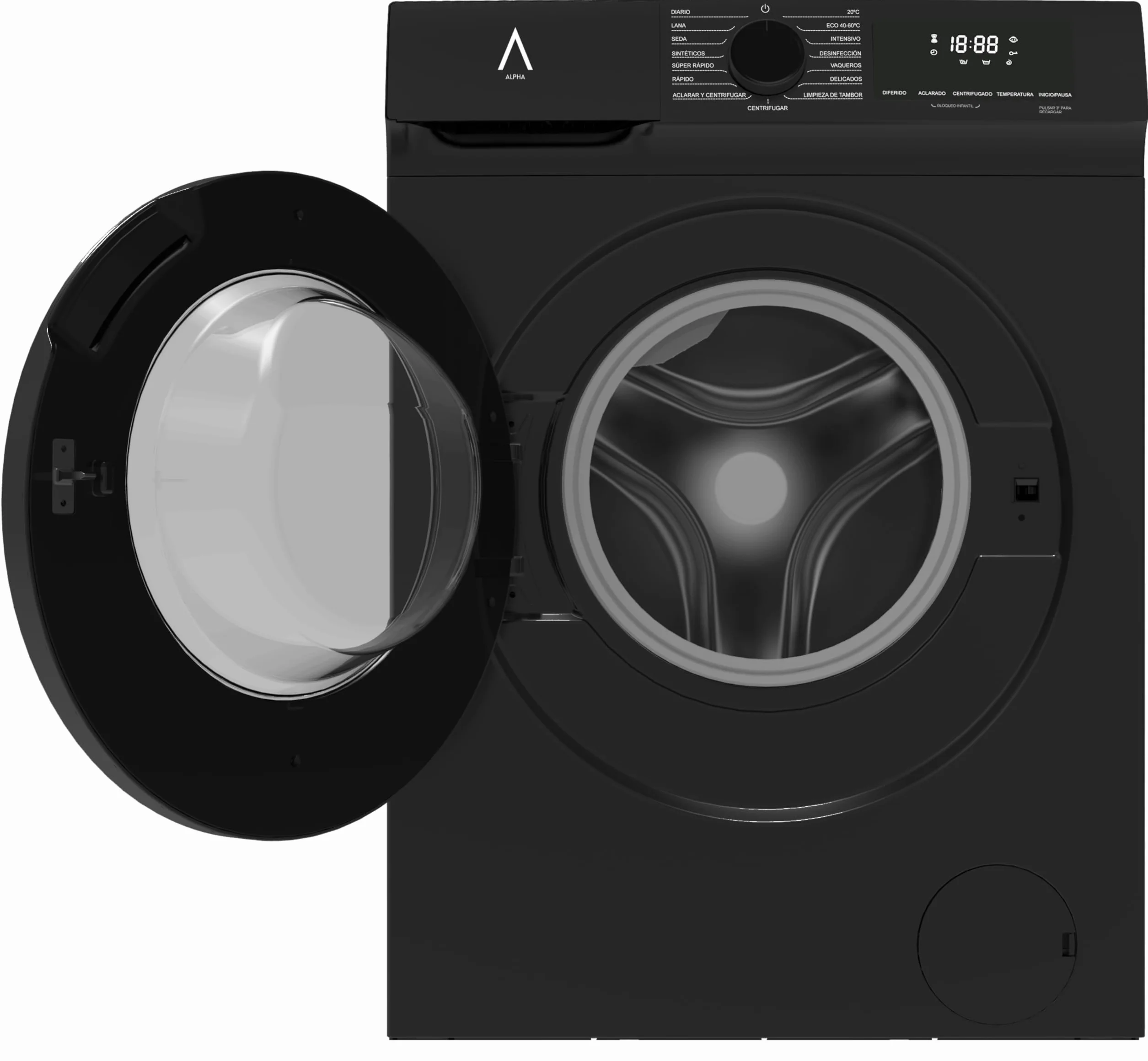 ALPHA Lavadora TITAN Elite-7, 7kg, 1200rpm, Eficiencia A, Negro Brillo