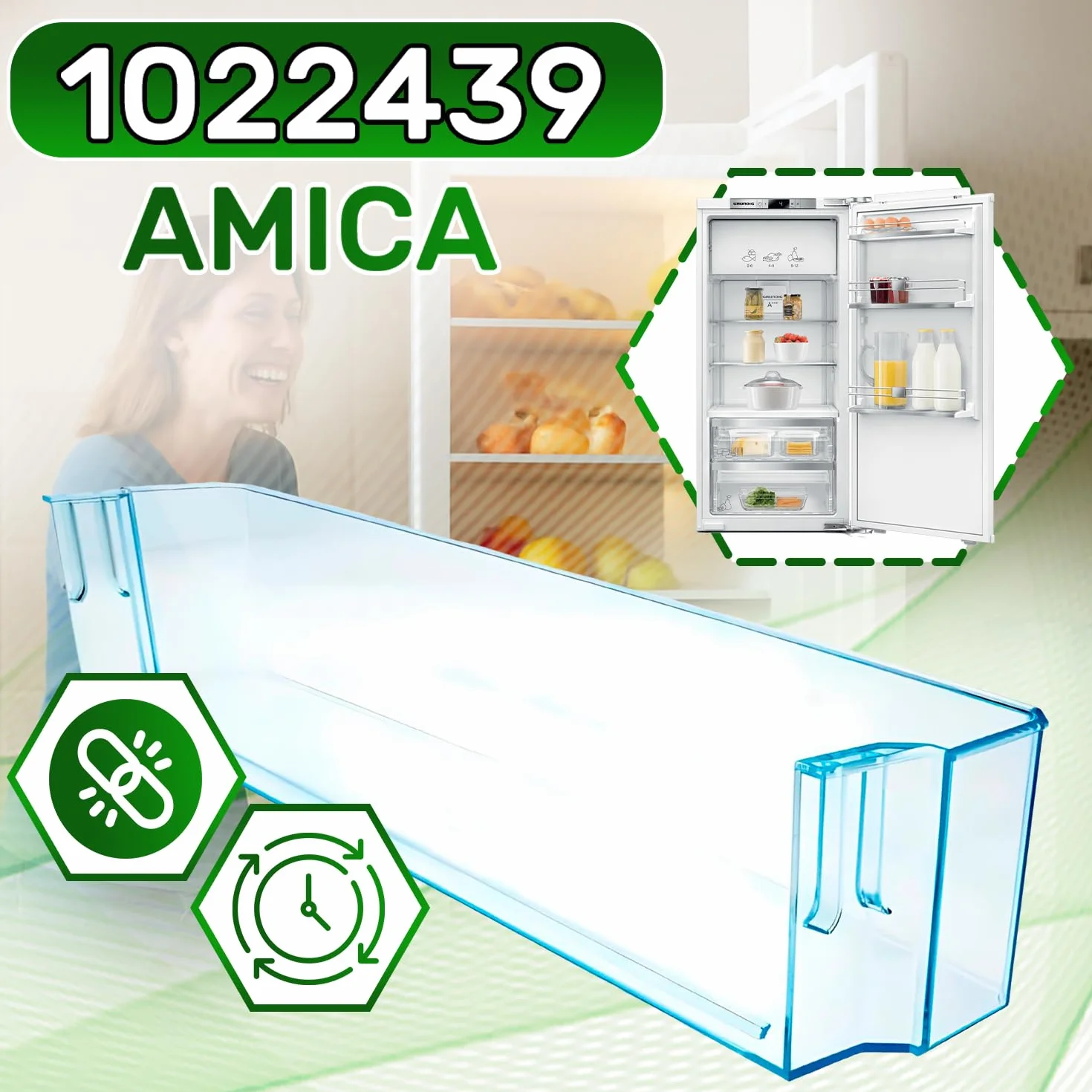Estante Puerta Frigorifico 432 х 85 x 85 mm con Código Original 1022439 para Amica - Garantía de 5 Años - MADE IN EUROPE - ONIX TECH
