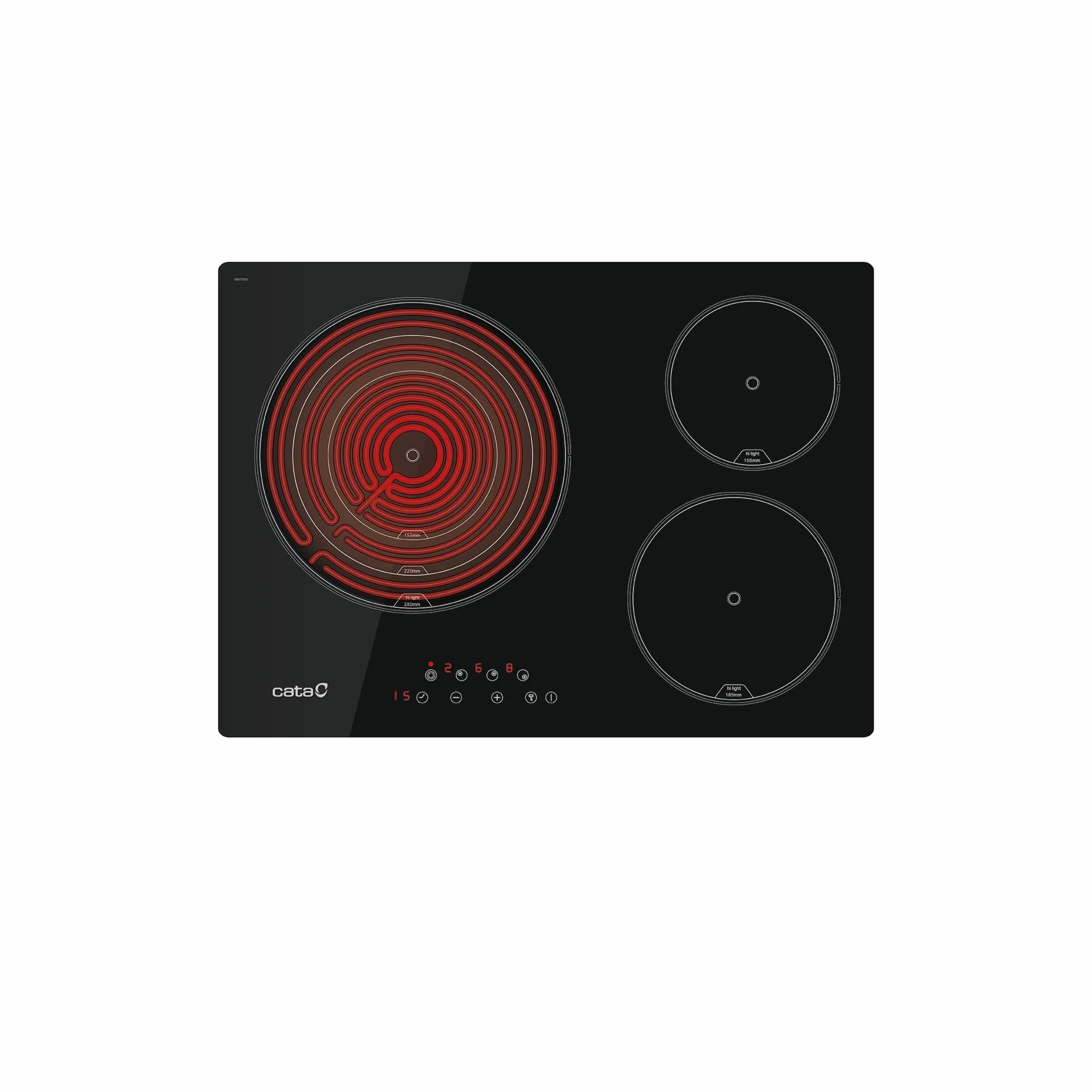 Cata | Placa de inducción | Modelo TT 5003/G | 3 Zonas de Cocción | Placa con 9 Niveles de Potencia Regulables + Booster | Ancho de 59cm | Acabado en Color Negro