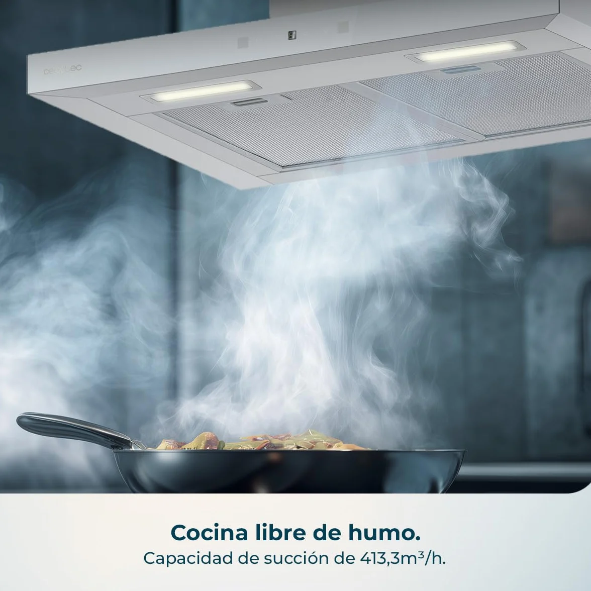 Cecotec Campana Extractora en forma de T Bolero Flux TT 604400 Inox A++, 60cm, 413,3m³/h de succión, Clase A++, Control Táctil Invisible, Hand Movement Control, Función Booster, Filtros Lavables