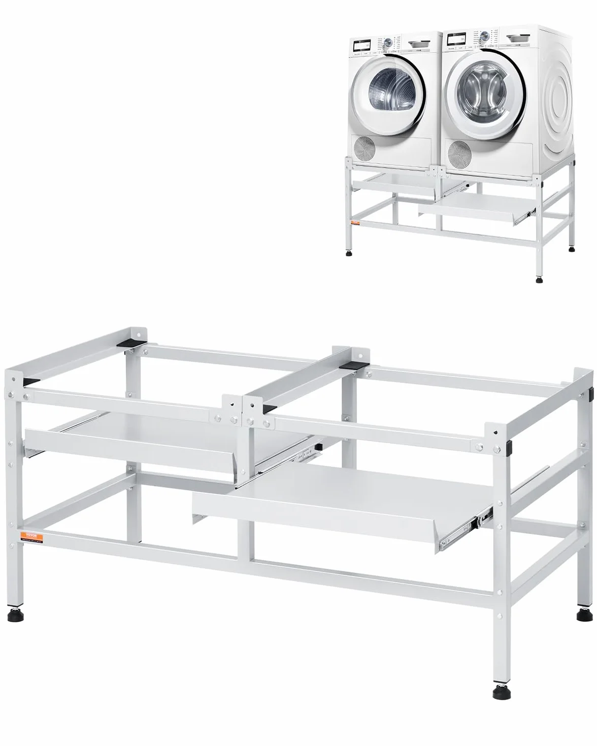 VEVOR Soporte para lavadora de 1230x635 mm Pedestal para Lavadora de Hierro Capacidad de Carga de 267kg Base de Pedestal para Lavadora y Secadora con Bandejas Dobles para Levantar Lavadoras