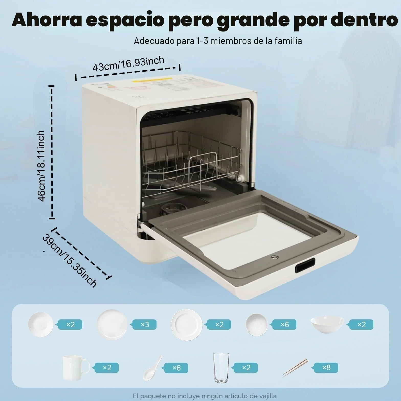 Mini lavavajillas de mesa, utilizable con o sin conexión de agua, con depósito de agua de 5 l y 4 programas, para apartamentos, camping, autocaravanas y dormitorios