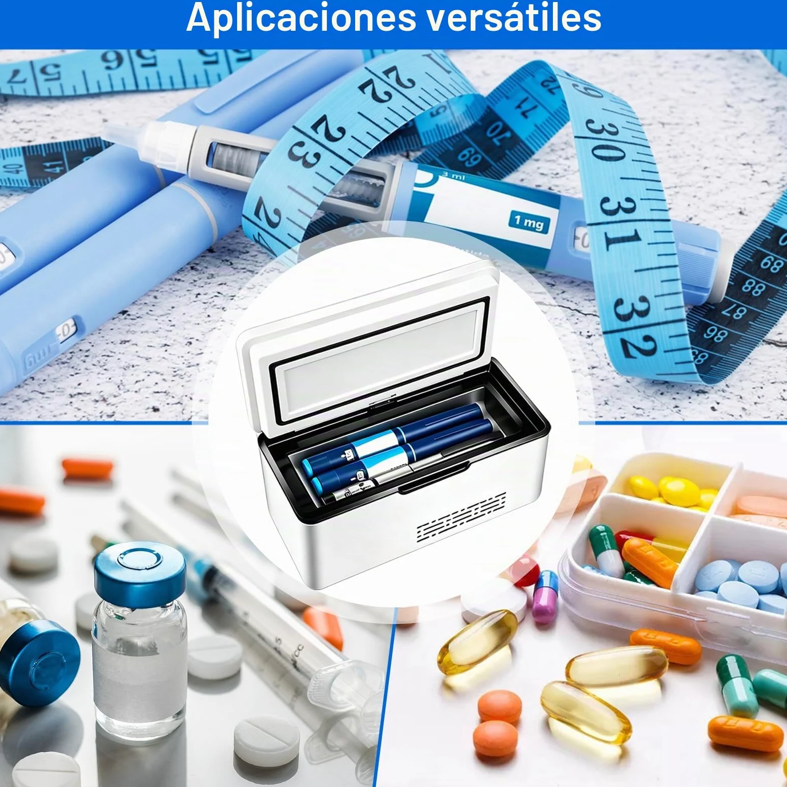 Nevera portátil de insulina, 2 – 8 °C, refrigerador de medicina con batería de 2 x 10200 mAh y bolsa de transporte, advertencia inteligente de batería, bolsa de insulina para casa, coche y