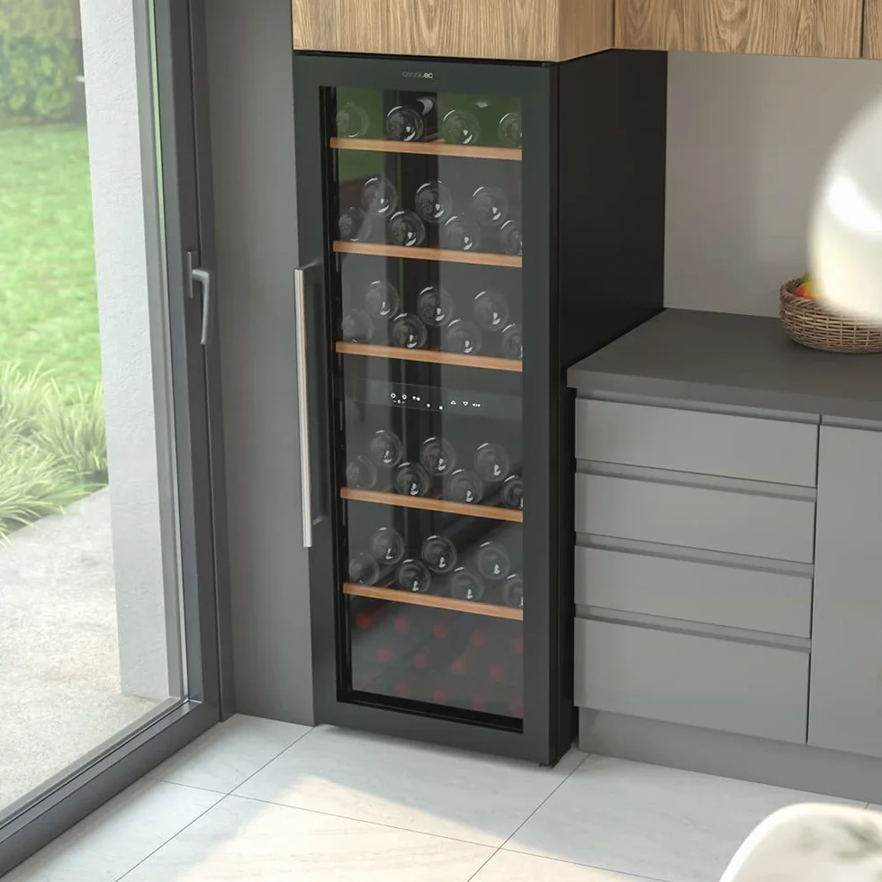 Cecotec Vinoteca de 77 Botellas Bolero GrandSommelier Duo 77000 Black. 193 L, Sistema Compresor de Enfriamiento, Display, Control Táctil, Temperatura Regulable y Luz LED Interior