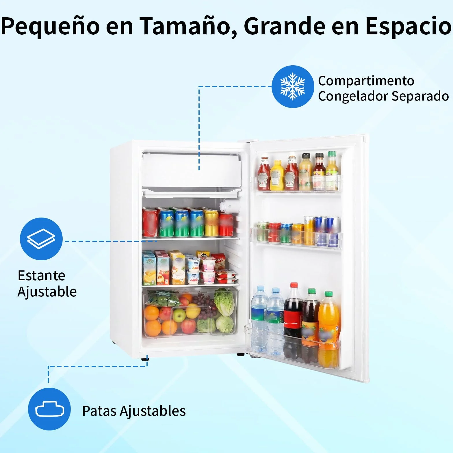 Mini Frigorífico 91L, Frigorífico pequeño una puerta, termostato ajustable, bajo ruido, blanco