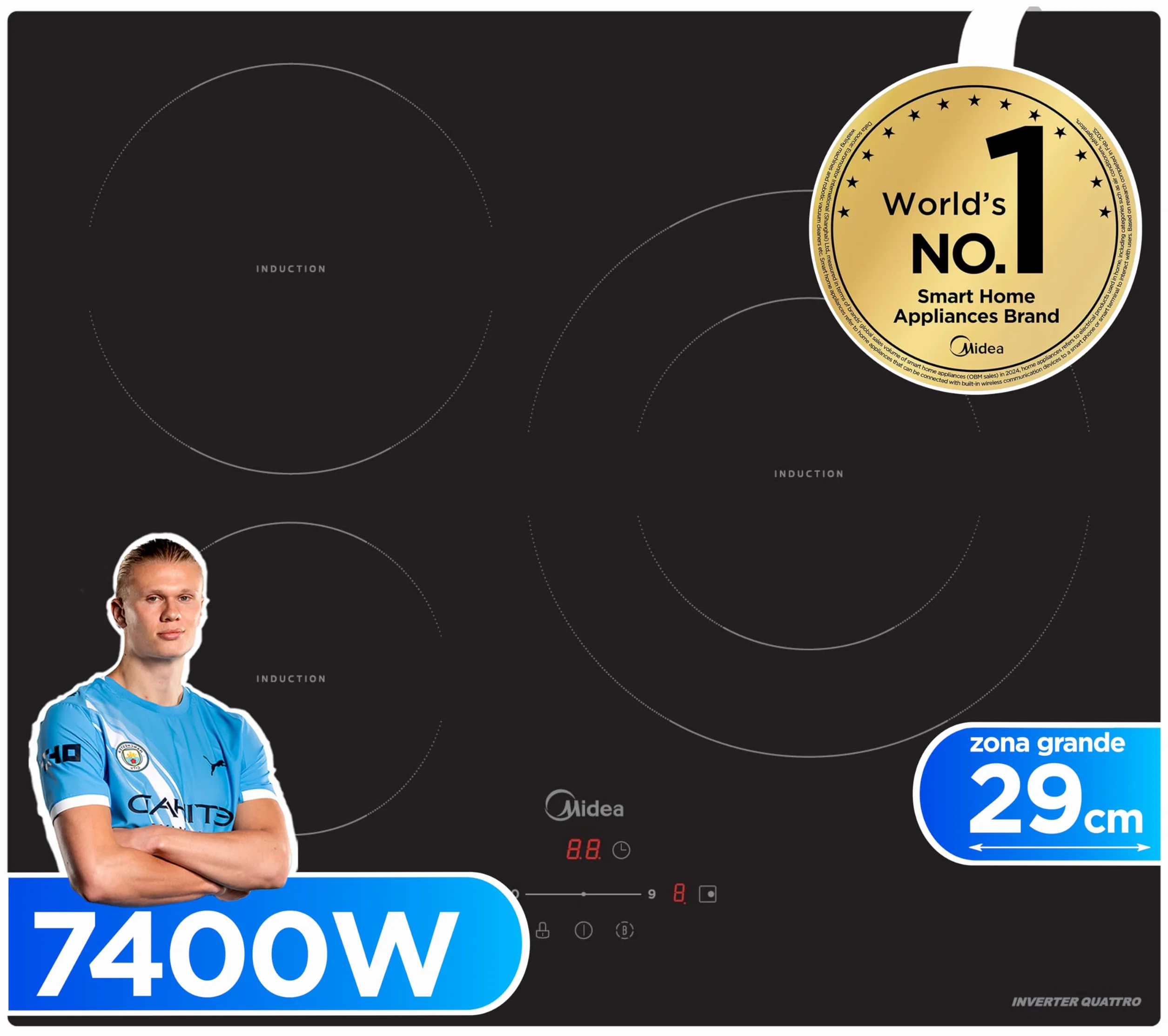MIDEA Placa Inducción 3 Fuegos 60 cm 7400 W Vitrocerámica Integrada Panel Táctil Inverter Quattro Booster Temporizador
