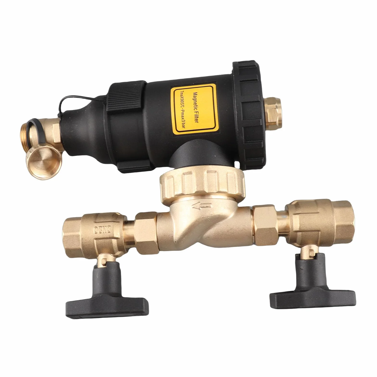 Filtro Magnético para Caldera, Conector de Latón de 3/4 de Pulgada, Filtro de Precisión de Filtrado de 5 M con Divisor Magnético y Válvula de Drenaje de Manguera, Ideal para Sistemas de