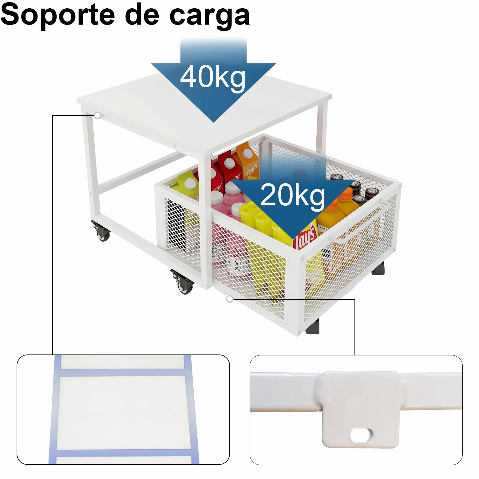 PUNCIA Mueble Soporte Móvil para Mini Nevera con Cesta Metálica Calada | Soporte para Frigorífico Congelador Refrigerador con Base Móvil Estantería con Ruedas para Nevera para Oficina Cocina Salón