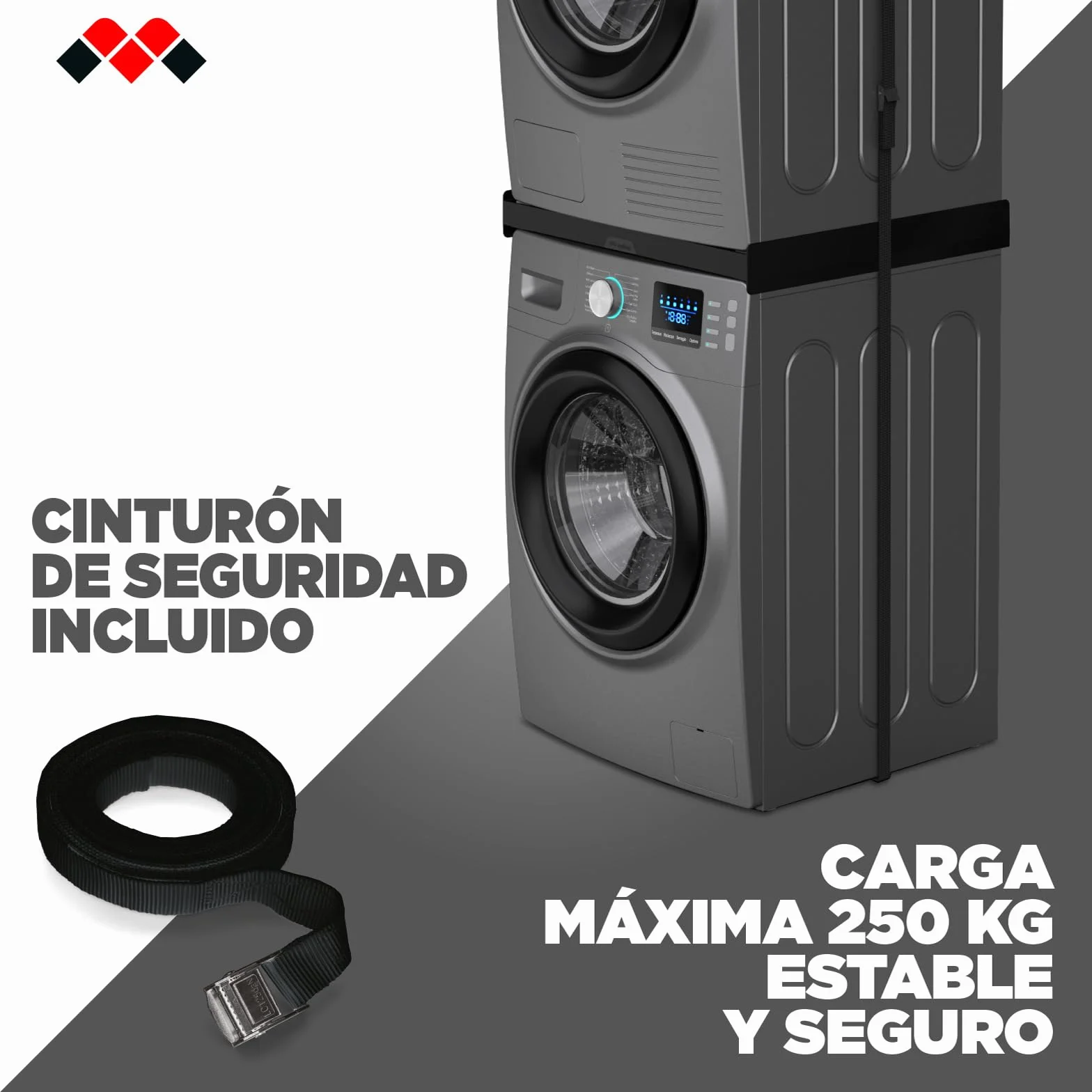 Meliconi Torre Noir Kit de superposición lavadora-secadora, premontado, certificado TÜV SÜD, capacidad máxima 250 kg, Made in Italy, color negro