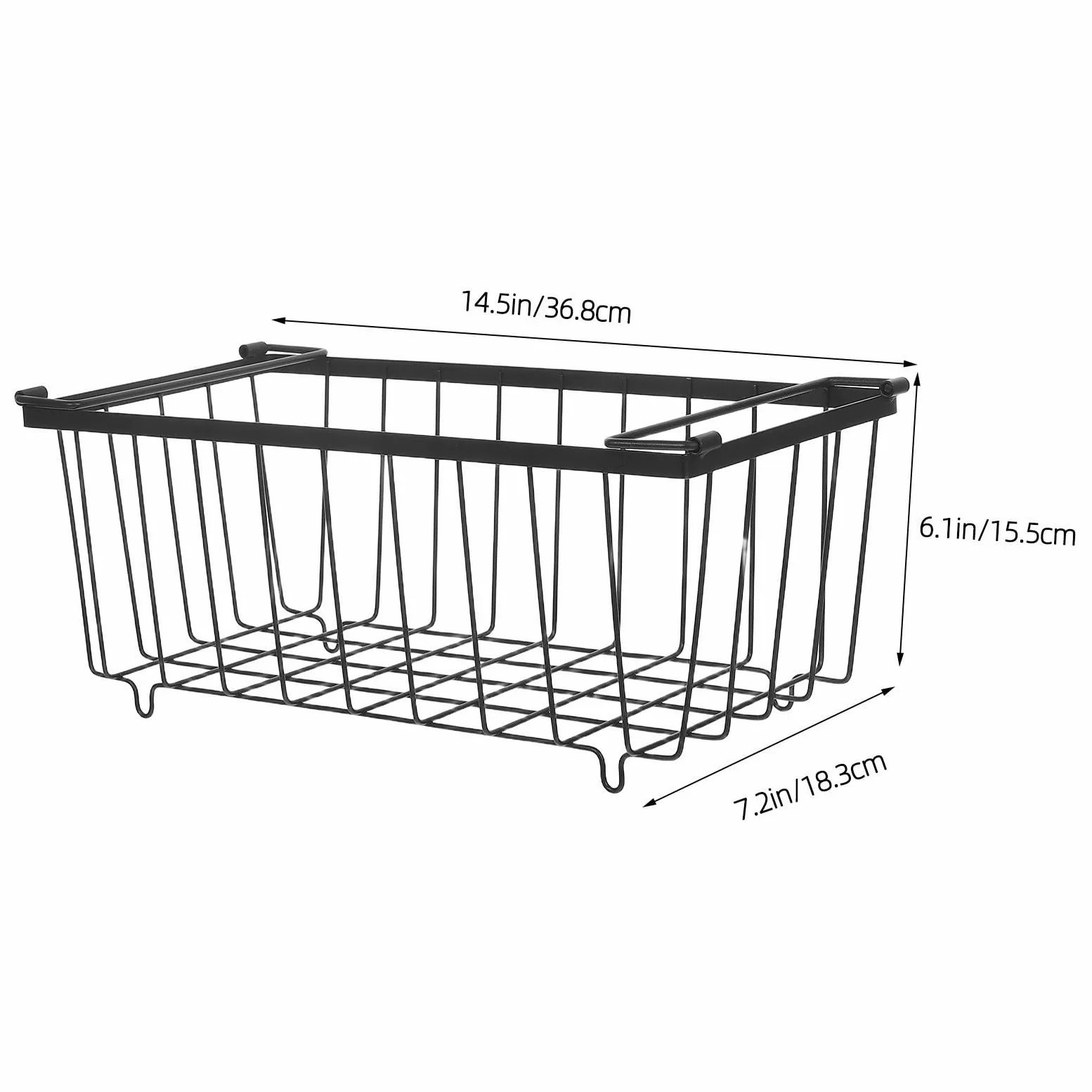 4 Cestas de Almacenamiento para Congelador en Hierro Negro con Asas, Organizador para Nevera y Cocina, Optimización de Espacio y Almacenamiento