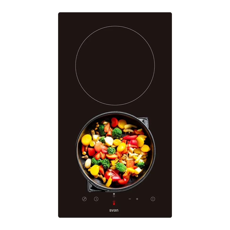 Svan Placa Vitrocerámica Cristal negro SV2301. Potencia máx. 3000 W, 2 Zonas de Cocción, 9 Niveles de Cocción, Control Táctil, Bloqueo y Autodesconexión de Seguridad