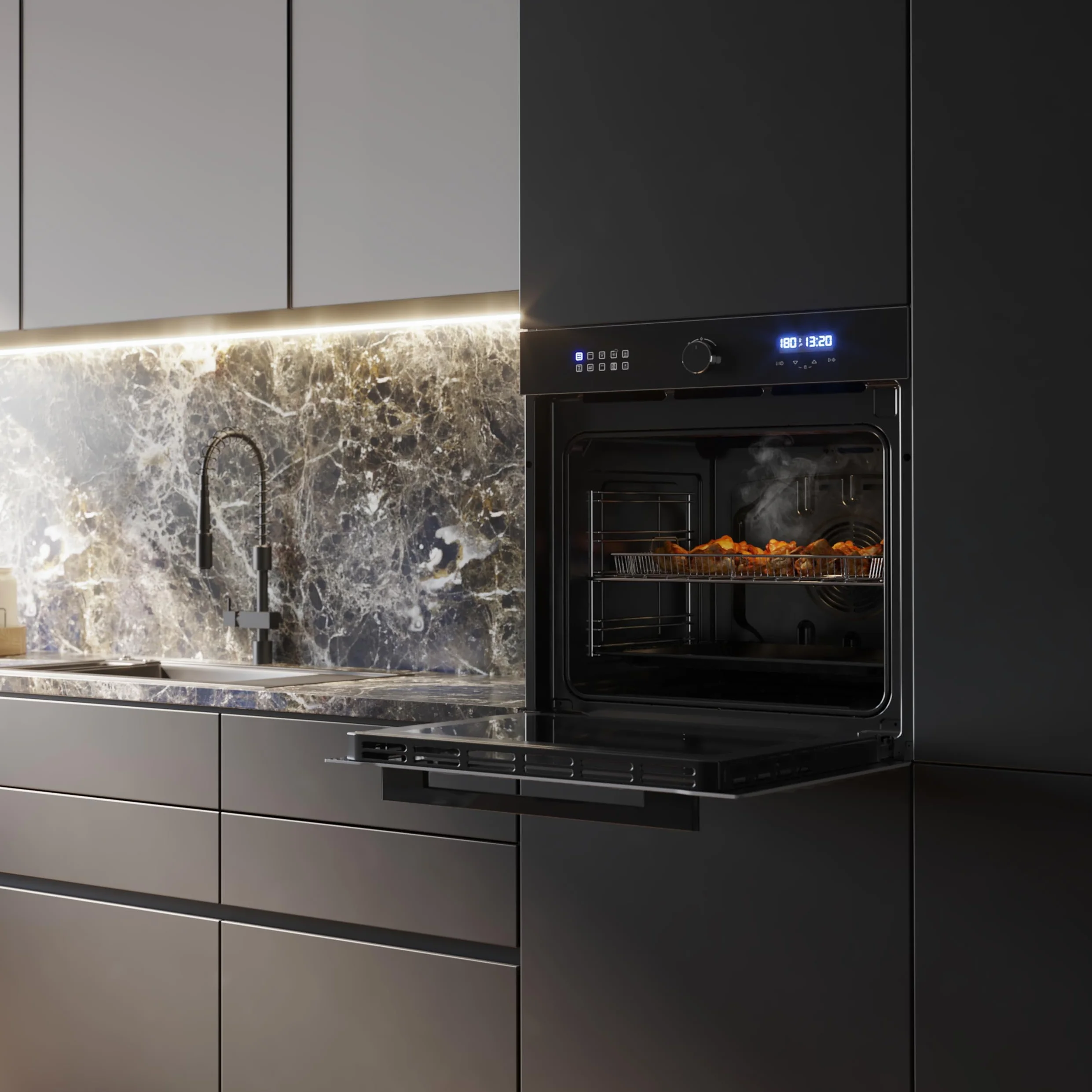Cecotec Horno Integrable Multifunción 60cm Bolero Hexa AF316000 Glass Black A 3400W, 81L Capacidad, 11 Funciones con Airfryer Master, Pizza Master, Steam Asisst, Steam EasyClean, 3D Cooking, Defrost