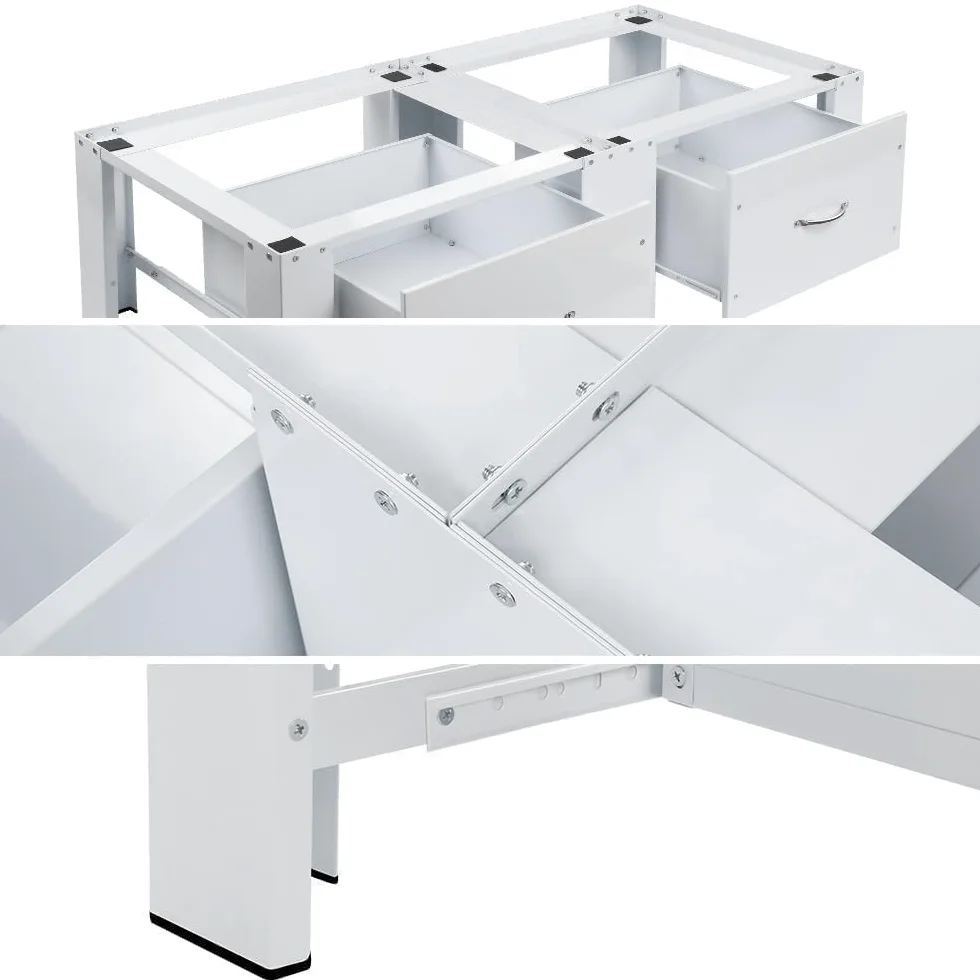 Estructura de acero de 2 compartimentos para lavadoras, secadoras, incluye cajones | Hasta 300 kg, 126 x 54 x 32 cm, doble armario de base doble, pedestal para lavadoras, pedestal elevador