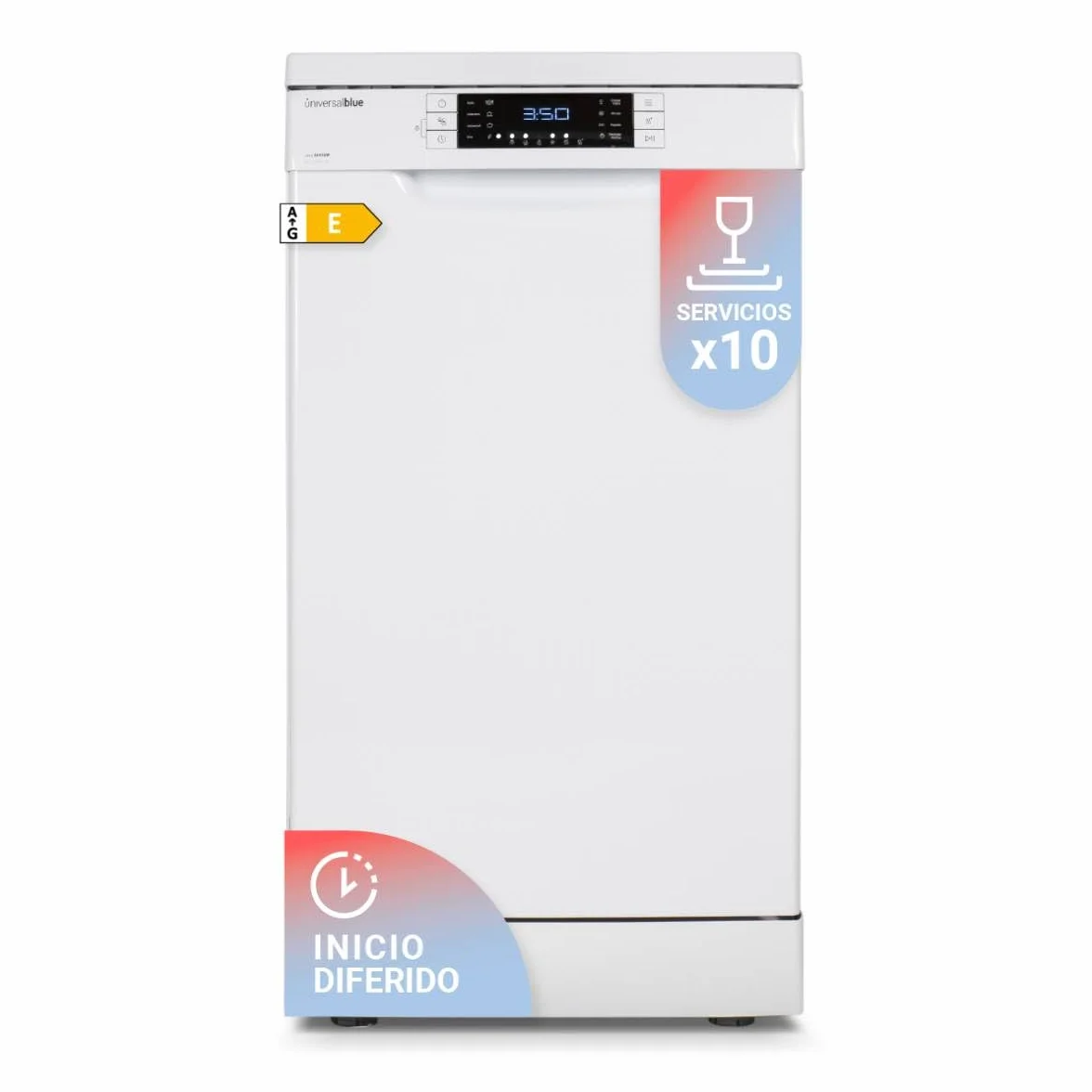 UNIVERSALBLUE Lavavajillas Blanco Digital 45 cm | Lavaplatos Programable Libre Instalación con 8 Programas | Máquina de Lavado con Inicio Diferido | Silencioso | ENVIO + SUBIDA A PLANTA GRATIS