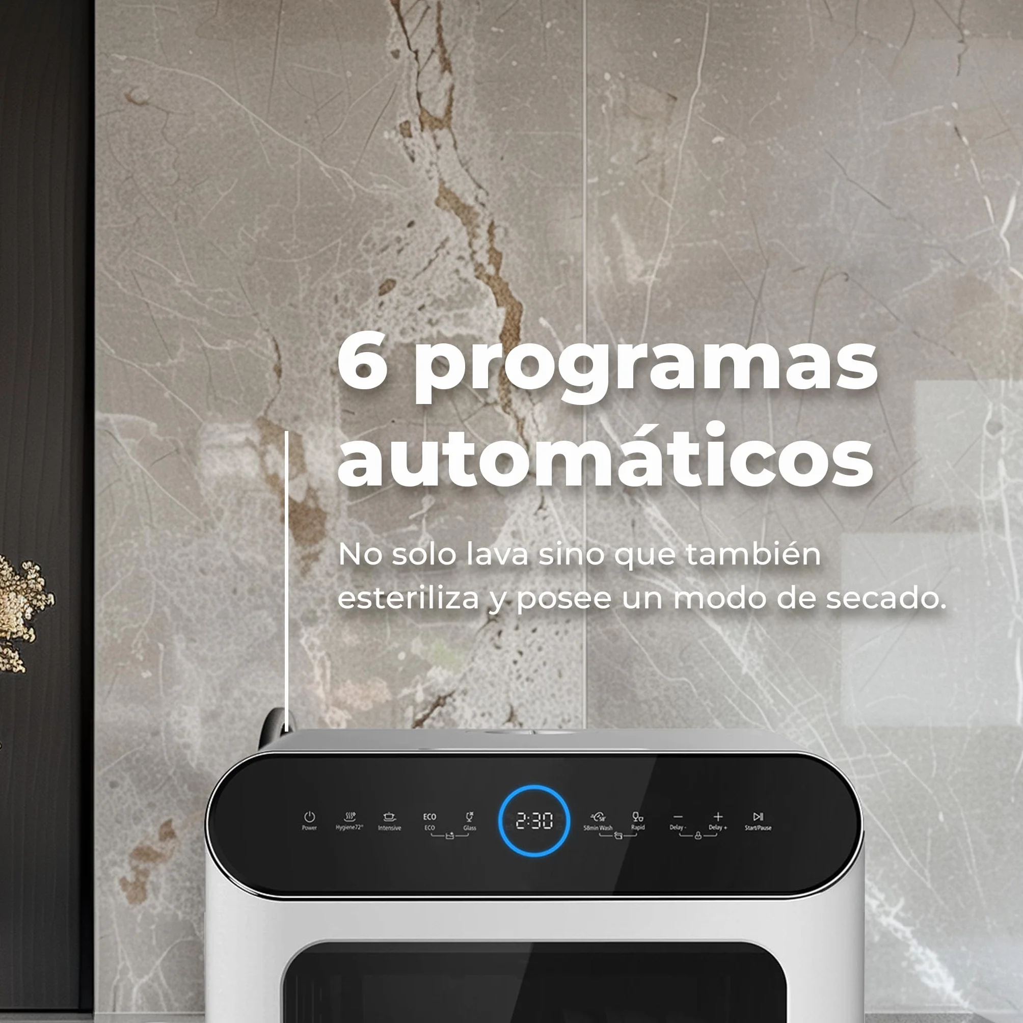 EVVO Lavavajillas Tamaño Pequeño Compacto y Sin Instalación, Para Sobremesa o Encimera, 3 Servicios, 6 Pogramas, Secado Extra, Programa ECO, Programa Autolavado, Programable, Mini D Trip 2 (Blanco)