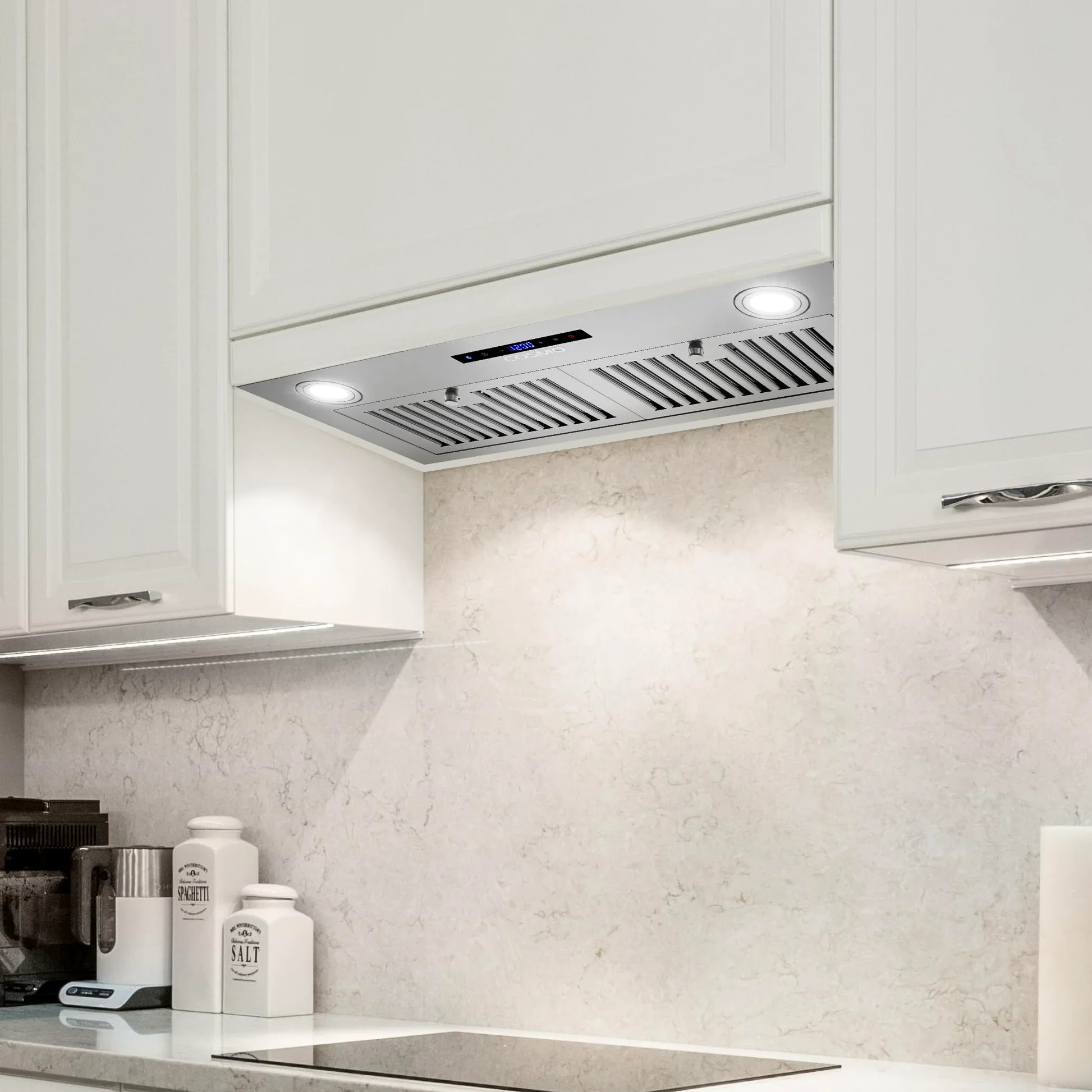 COSMO COS-30IRHS - Campana extractora Lumin Collection 380 CFM con conductos, controles táctiles, luces LED, acero inoxidable