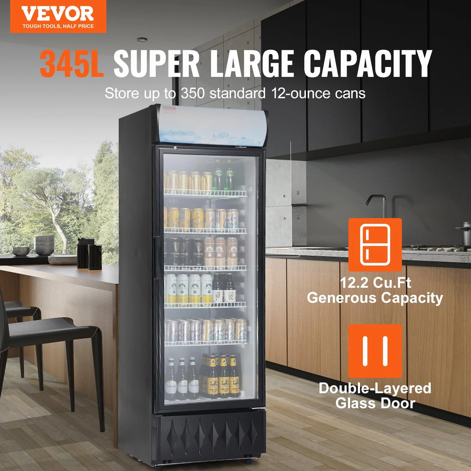 VEVOR Refrigerador de Bebidas Comercial 345 L Refrigerador Vitrina Temperatura 0-10 °C Gabinete de Bebidas Refrigerado 5 Estantes Ajustables y Caja de Luz Personalizable para Tienda Supermercado Bar