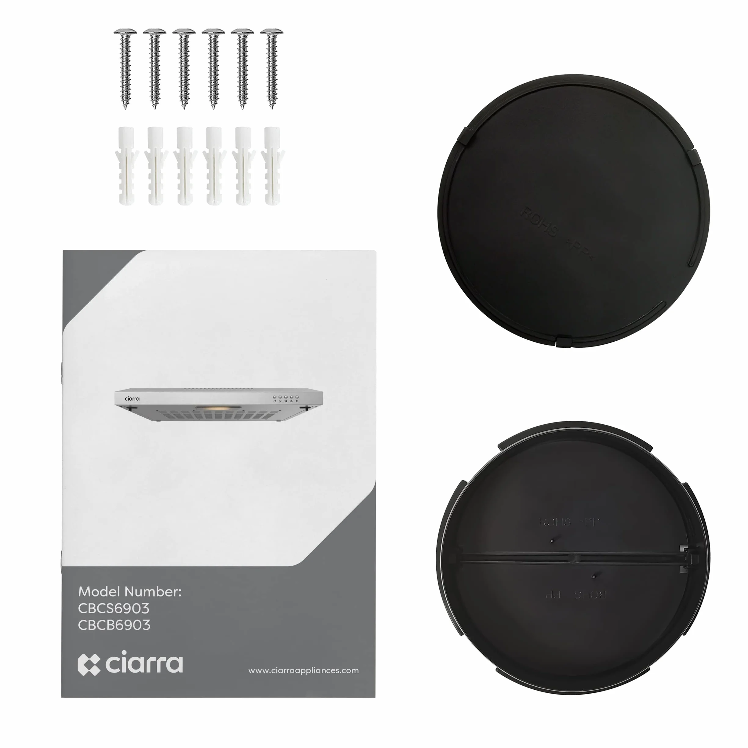 CIARRA CBCS6903 Campana Extractora 60 cm, Bajo Mueble, con Filtro de Carbón | CBCF001 Potencia Succión 220m³/h 75W 3 Velocidades de Extracción Bajo Consumo Extractor Cocina