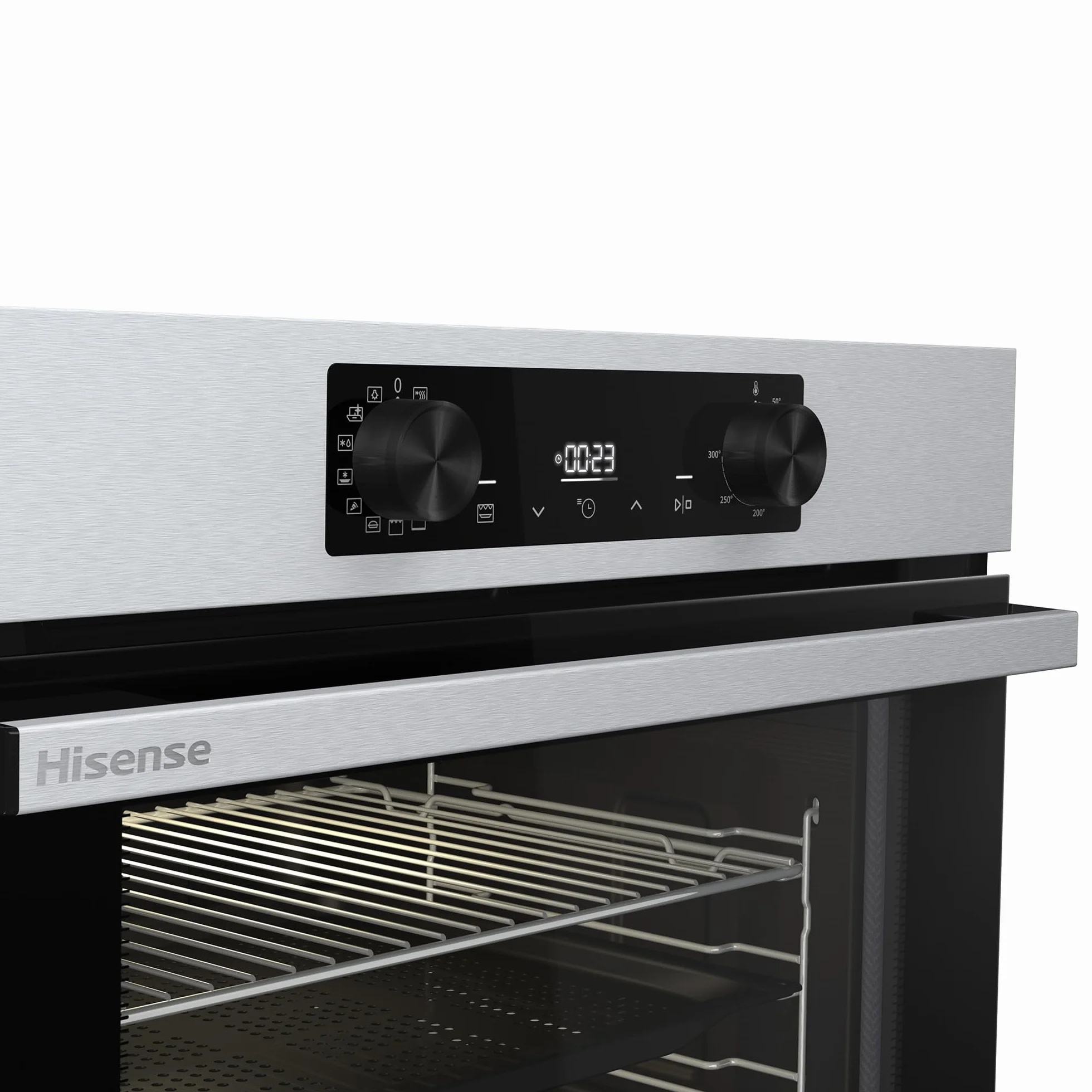 Hisense BI64216EPX - Horno Multifunción Pirolítico, Clase A++, 78L, Fondo 57cm, Guía Telescópica, Calentamiento Rápido, Apertura Y Cierre Suave de Puerta, Air Fry, Modo Pizza, Modo Congelados, Inox