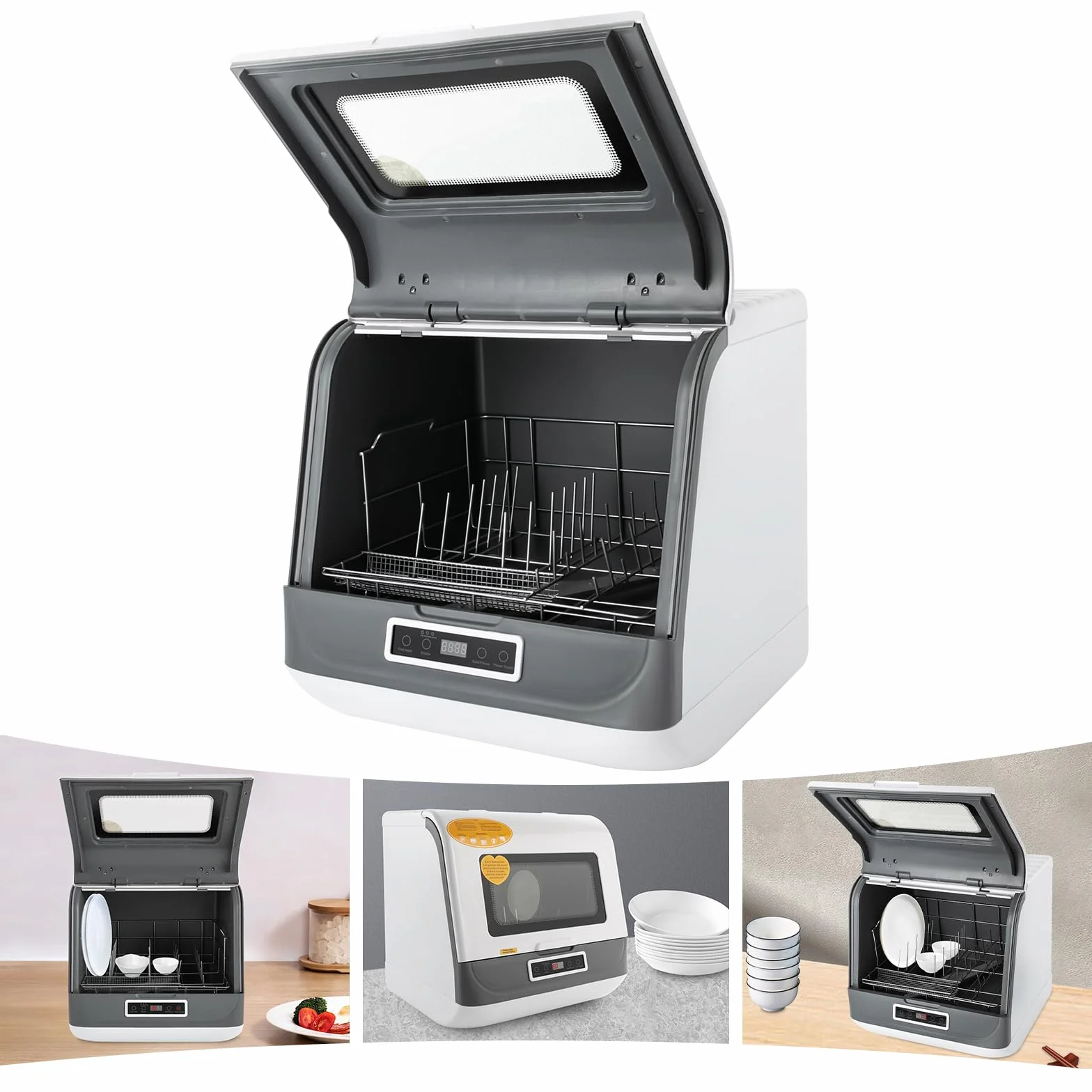 Mini lavavajillas, 800 W, IPX1, lavavajillas de mesa con 3 programas de lavado, pequeño, para oficina, camping, caravana, espacio para 12-20 cubiertos, 45 x 40 x 44,8 cm (blanco)