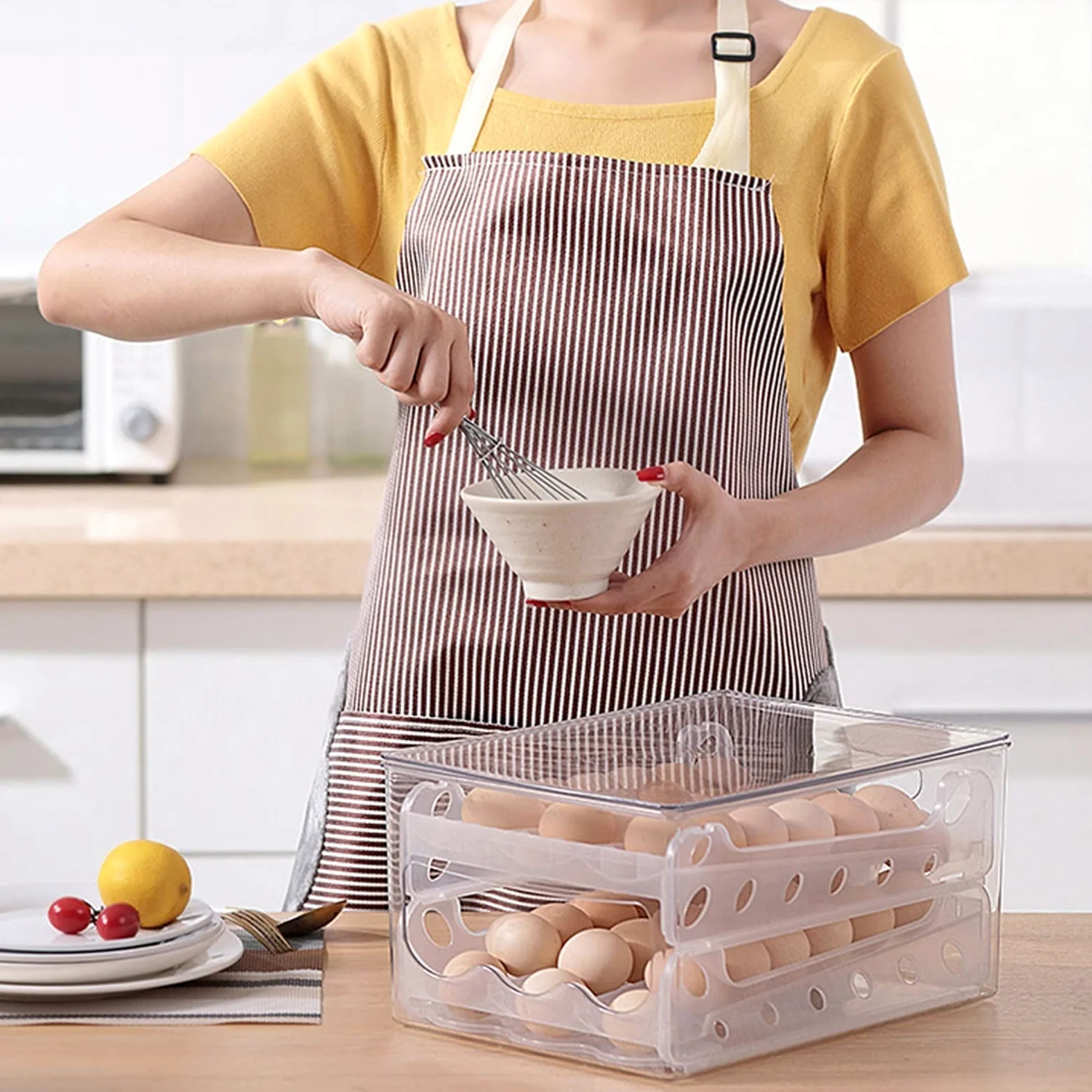 Caja de Huevos para Nevera, Caja de Almacenamiento Deslizante automática, organizadores de Nevera, Soporte para Huevos, contenedor, cajón de Nevera, Caja de Huevos apilable