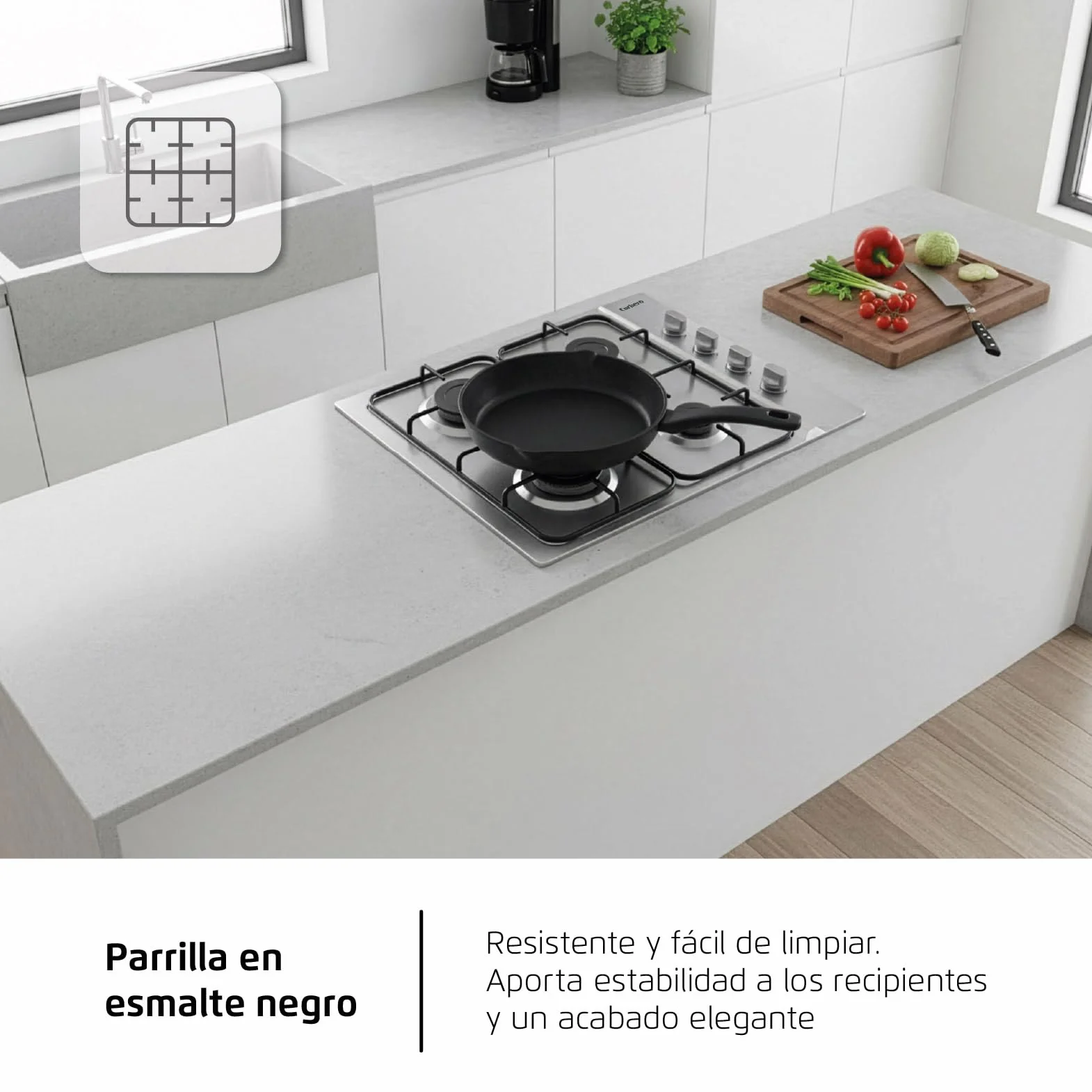 Corberó Placa de Gas CPGS423X 4 Fuegos 7,5 KW Inox