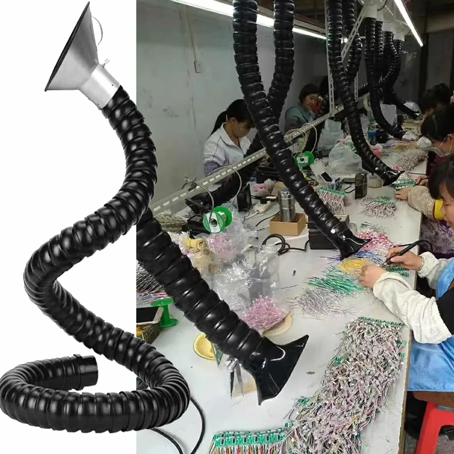 Brazo articulado para extracción de Humos con Campana de Acero Inoxidable - Manguera Flexible para extracción de Gases, Humo y vapores (1,5 m/4,9 pies, 45 mm/1,8 Pulgadas) - Duradero, Ajusta