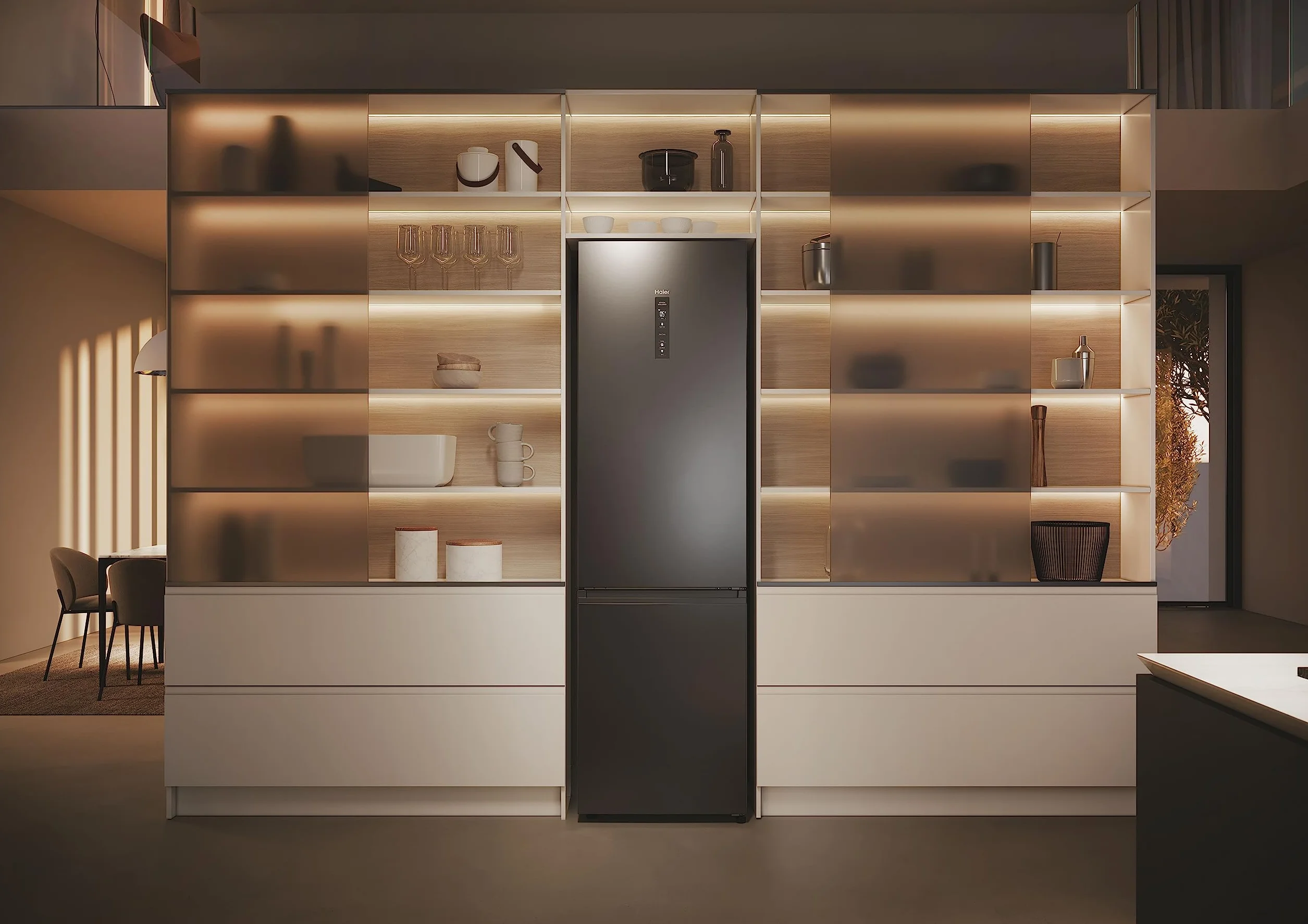 Haier 2D 60 Series 5 Pro HDPW5620ANPD Frigorífico Combi, 409L, WIFI, Motor Inverter, My Zone, Cajón Humidity Zone, Total No Frost, Ancho 59,5cm, Botellero Plegable, Luz LED, Inox oscuro