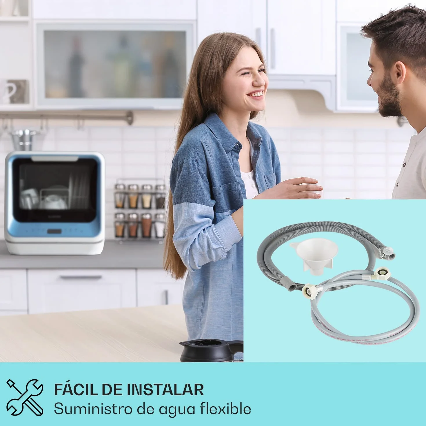 Klarstein Amazonia Mini Lavavajillas – Compacto, 7 Programas, 5L Depósito o Conexión Directa, Silencioso 58dB, Clase energética D, Pantalla Digital, Lavavajillas Portátil para Cocina Pequeña, Azul
