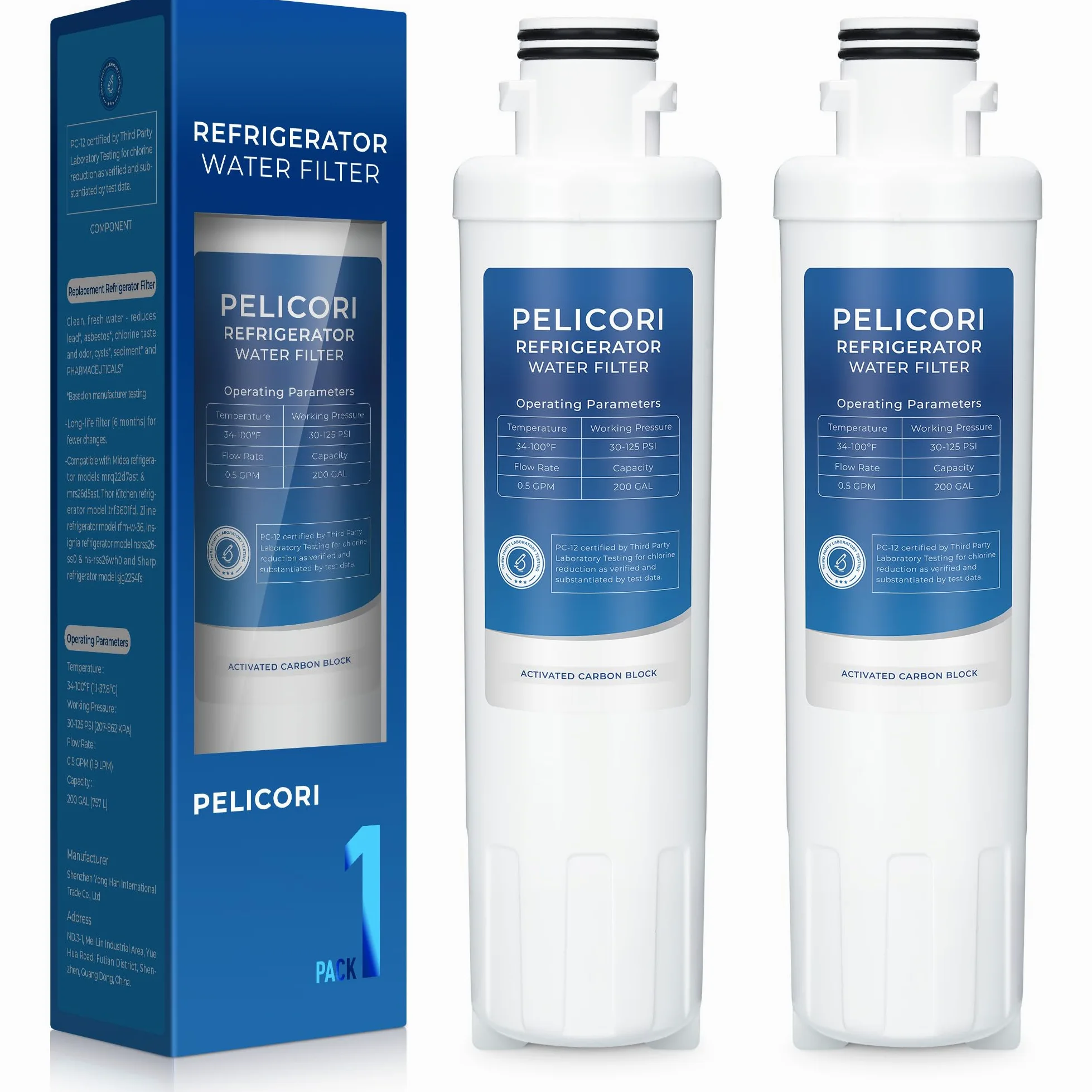 Filtro de agua MIWF6200, MRS26D5AST, MRS26D7AST, paquete de 2 | Compatible con Midea MRQ22D7AST, MF-2008-R2, Sharp SJWF200, SJG2254FS, Thor Kitchen WF200, Zline MIWFT2100, RFM-W-36