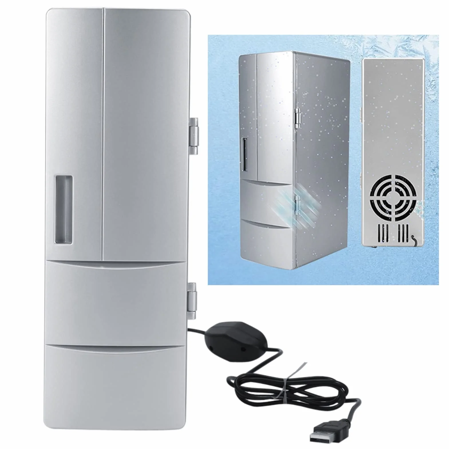 Refrigerador de bebidas - 8.5 x 12 x 25cm Mini USB Refrigerador de refrigerador para latas Bebida Refrigerador de cerveza Calentador Viaje Coche Oficina Uso para 2 latas