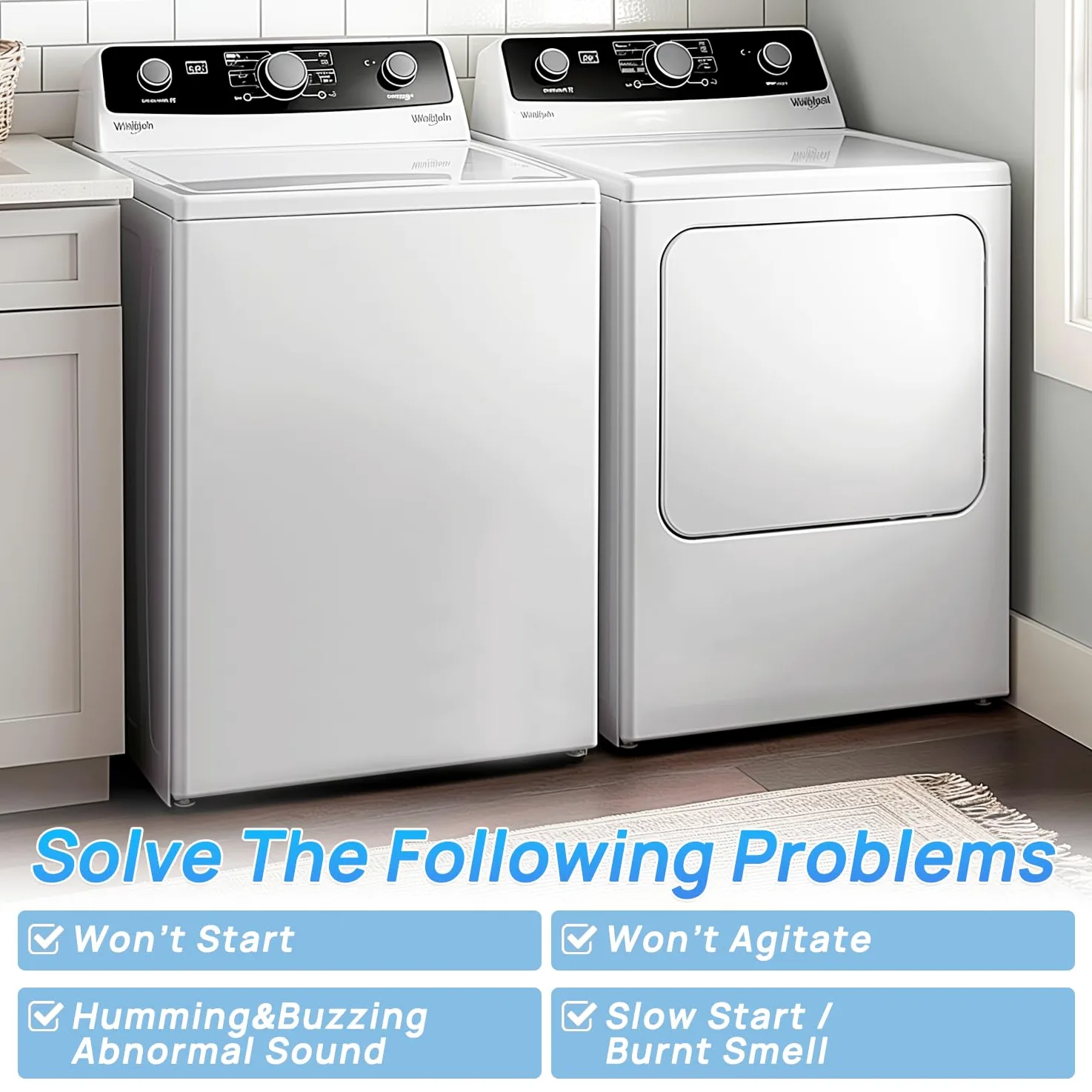 WH12X27614 - Kit de condensador y soporte de arranque de arandela compatible con GE Hotpoint reemplaza WH12X24103 WH12X29017 WH13X28838 WH16X24102 4863251 AP6798115 PD00045372