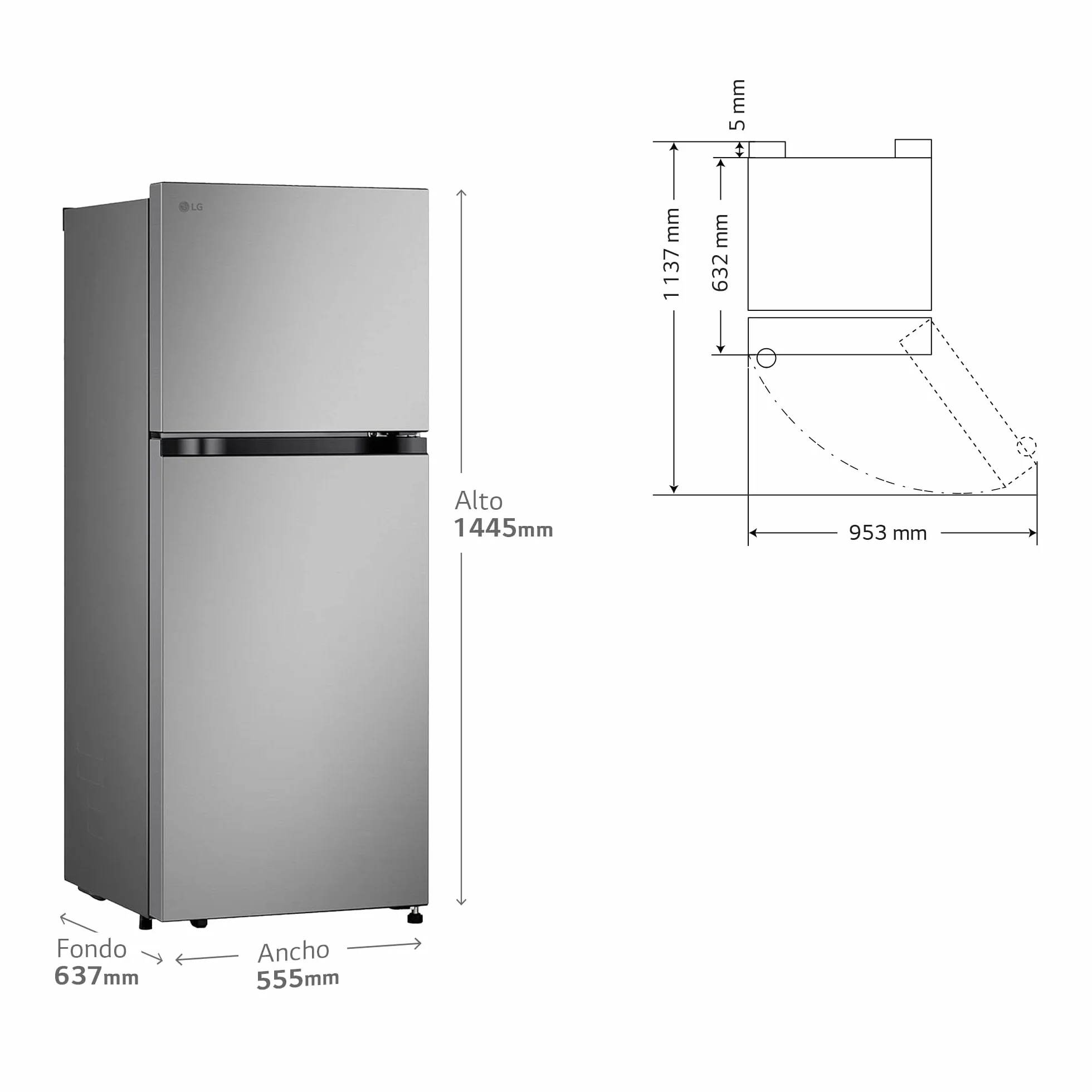 LG GTBV22PYNJ - Frigorífico Dos Puertas Total No Frost, 1,45m, Clasificación E, Inox antihuellas