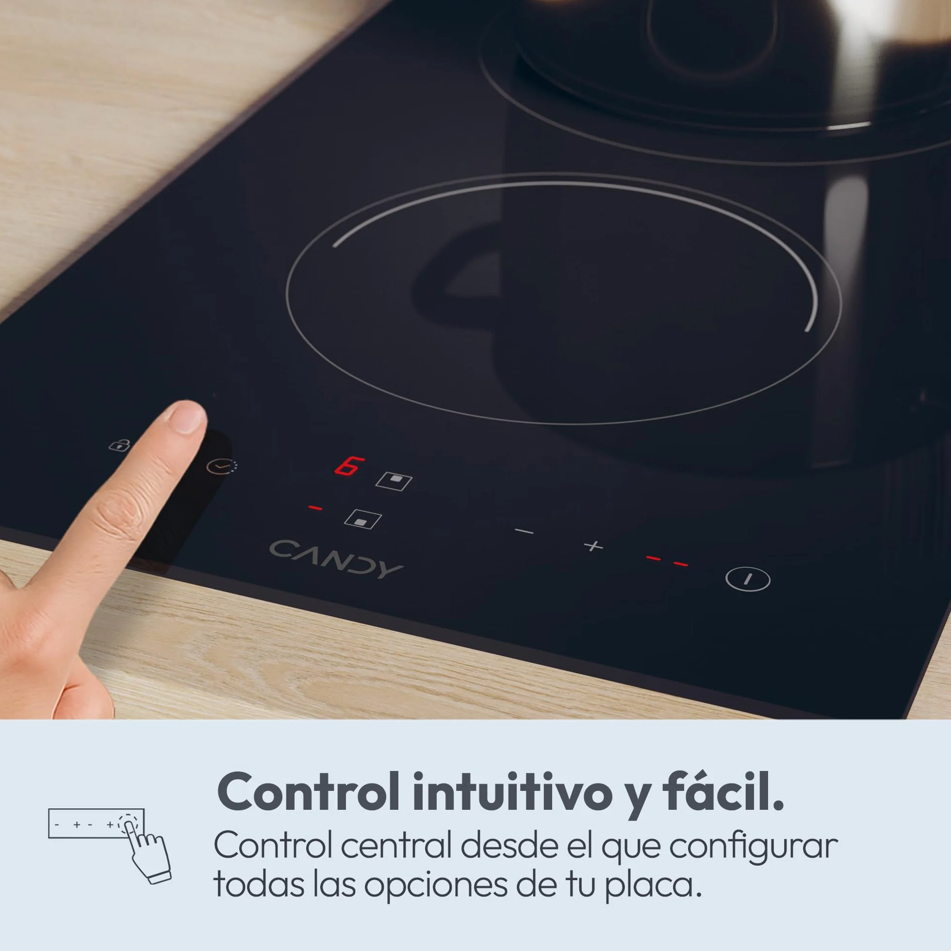 Candy Smart CDH 30 Placa Vitrocerámica 2 Zonas 30cm 2,9kW 9 Niveles Potencia Negro