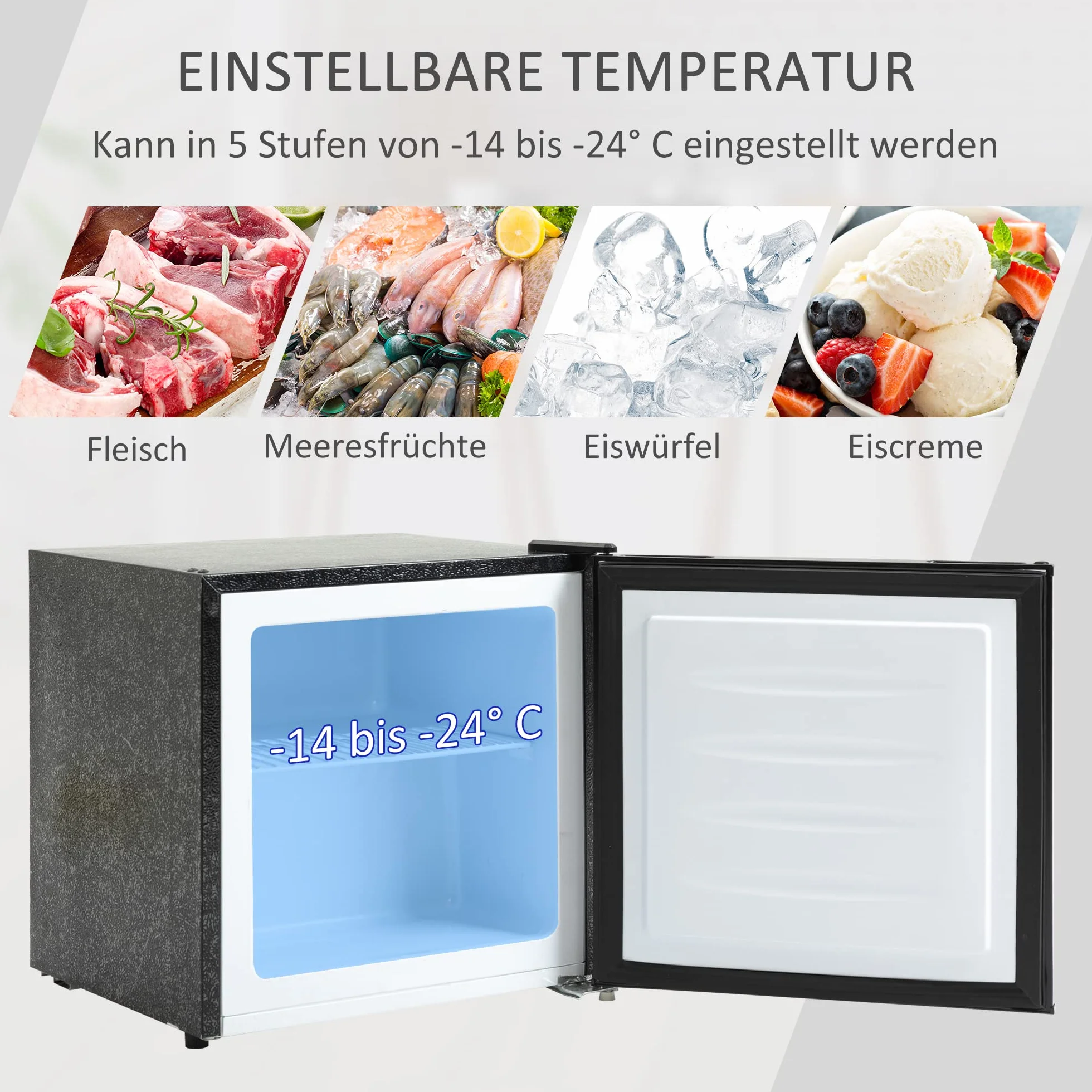 HOMCOM Minicongelador 35 L 161 W Congelador Cajón Eléctrico Independiente Control Temperatura 5 Etapas 47x44.2x48.8 cm