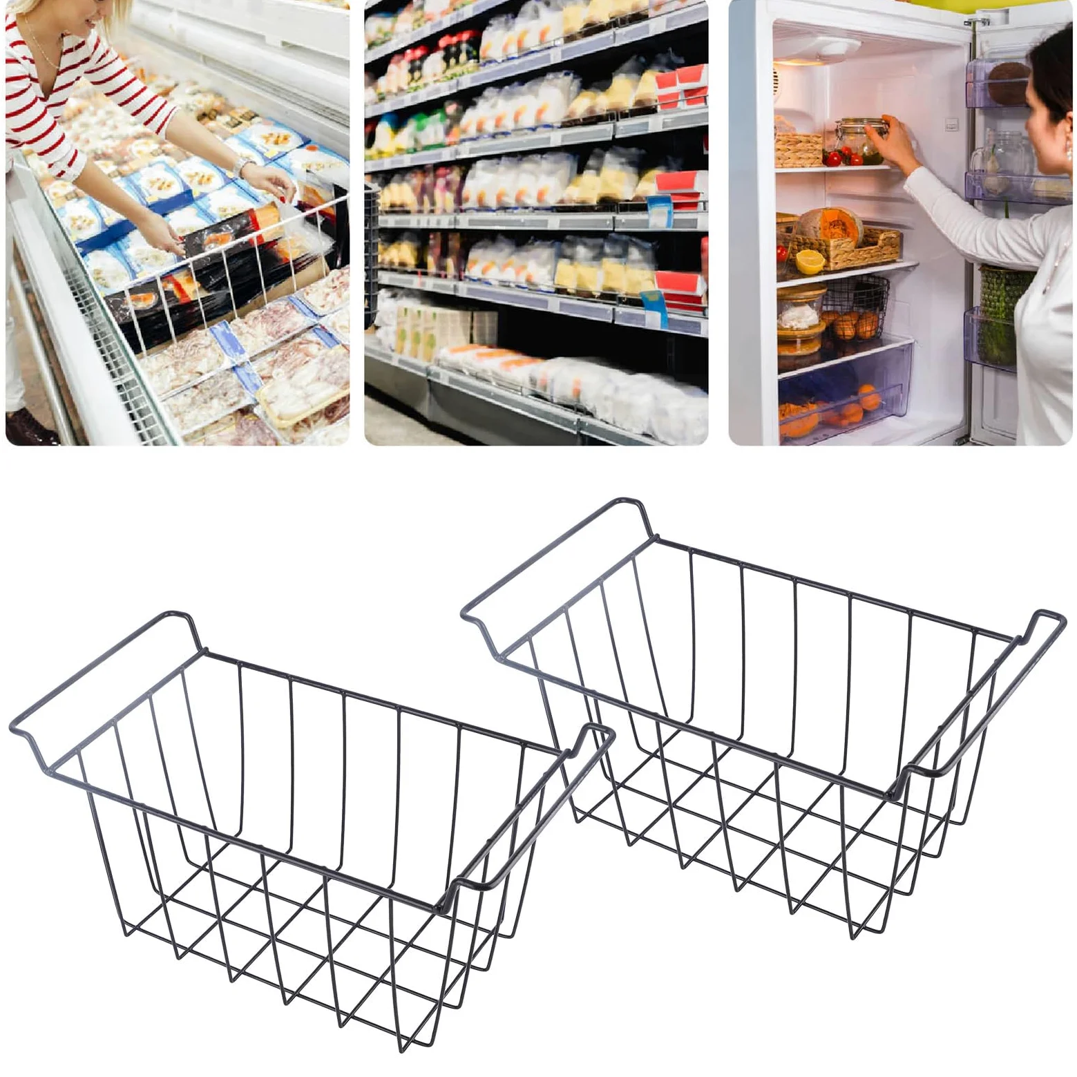 Cestas de congelador de pecho de 2 paquetes con manijas, contenedores de almacenamiento colgantes, cestas de almacenamiento para congeladores de cofres, refrigerador, 39 * 20 * 20 (L 45 cm x W 24.5