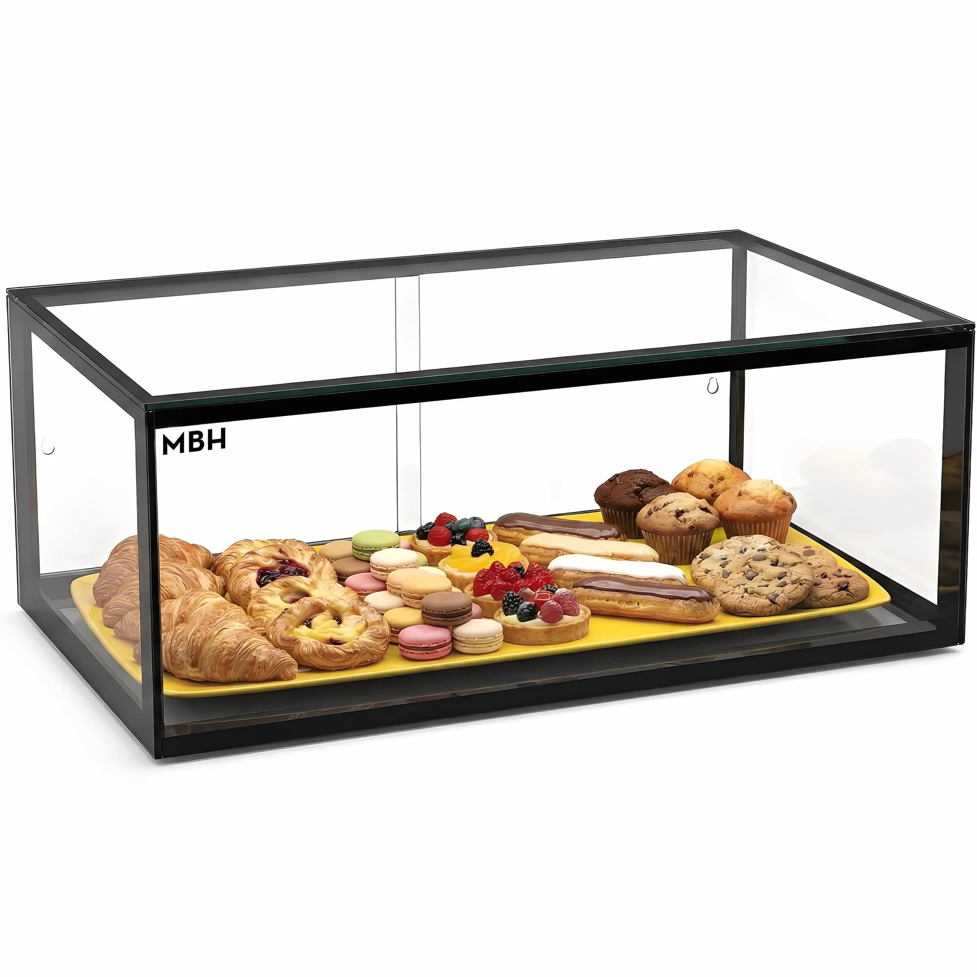 MBH - Vitrina Expositora Neutra de Sobremostrador 55x33 cm, Cristal Recto Templado, 1 Piso, sin Iluminación LED, Puertas Traseras Correderas, para Bar, Cafetería, Restaurante, Bollería y Repostería.
