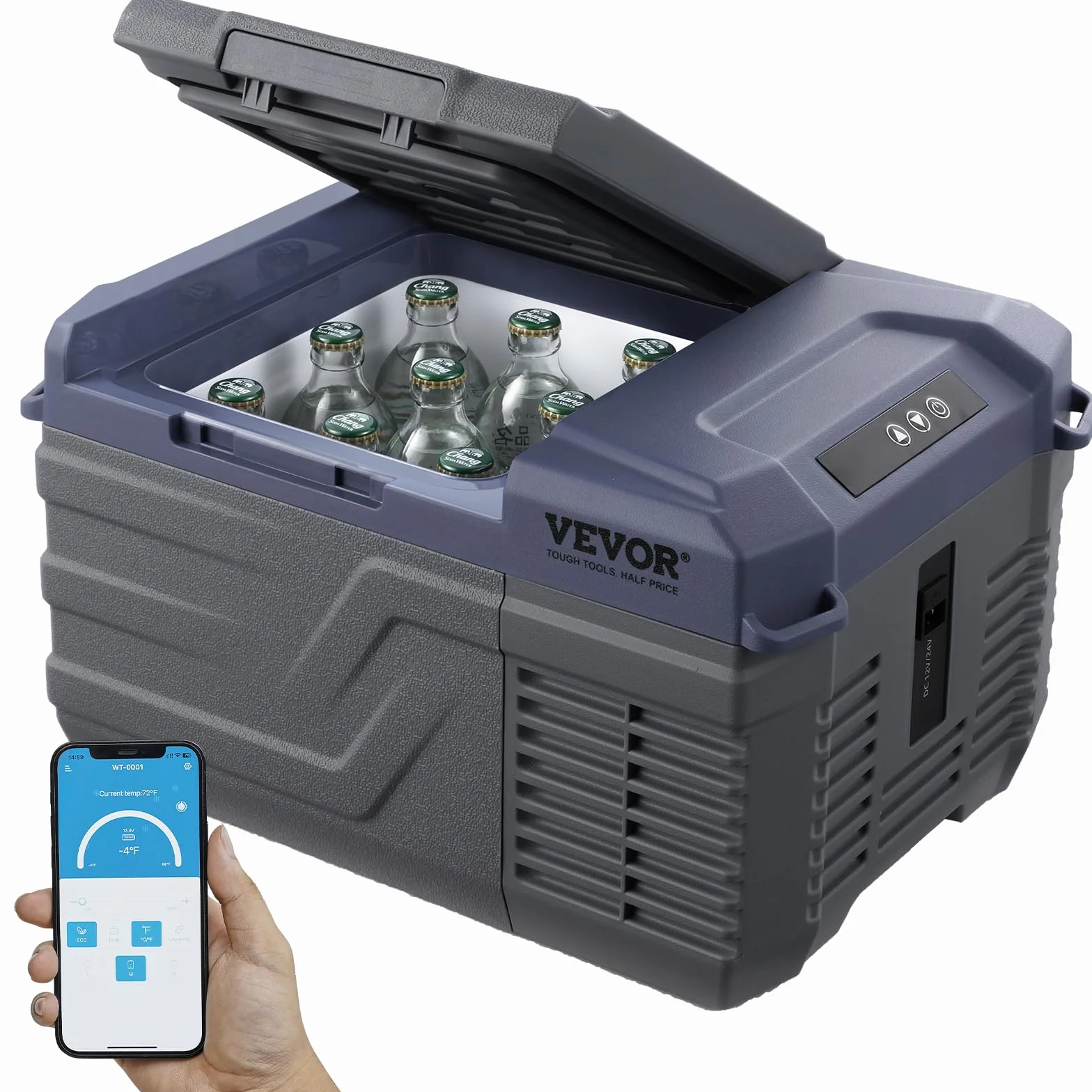 VEVOR Nevera de Compresión Portátil 9 L Mini Nevera para Coche 12/24V DC y 100-240V AC Caja Enfriadora de Zona Única Temperatura Ajustable de -20°C a 20°C para Camión Barco Casa Camping