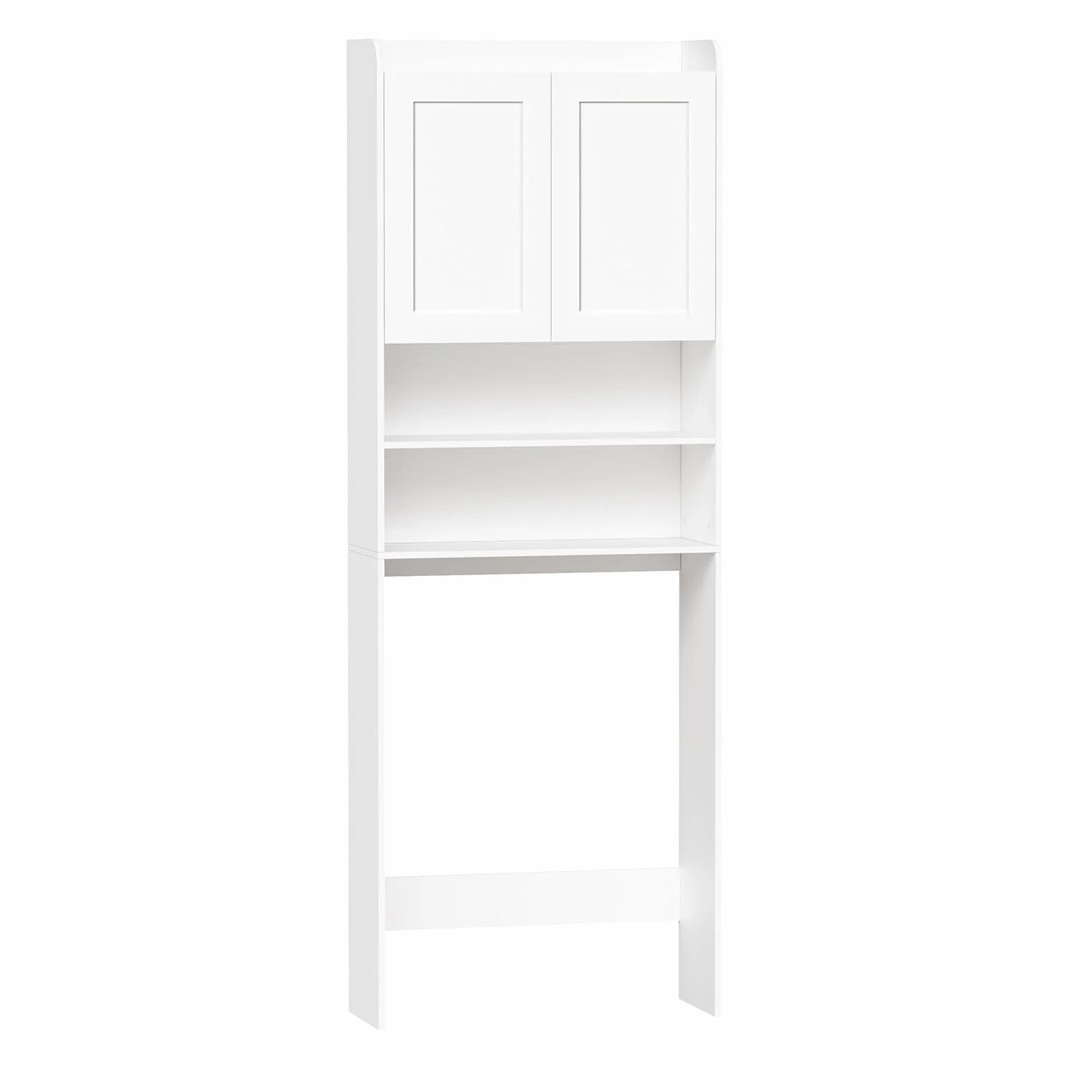 BEWISHOME Estantería sobre Lavadora,Mueble para Lavadora con Estantes Ajustables,2 Puertas y 2 Espacios Abiertos,Armario instalable sobre Lavadora,Inodoro y Secadora,24×65×185 cm,Blanco EYYG19W