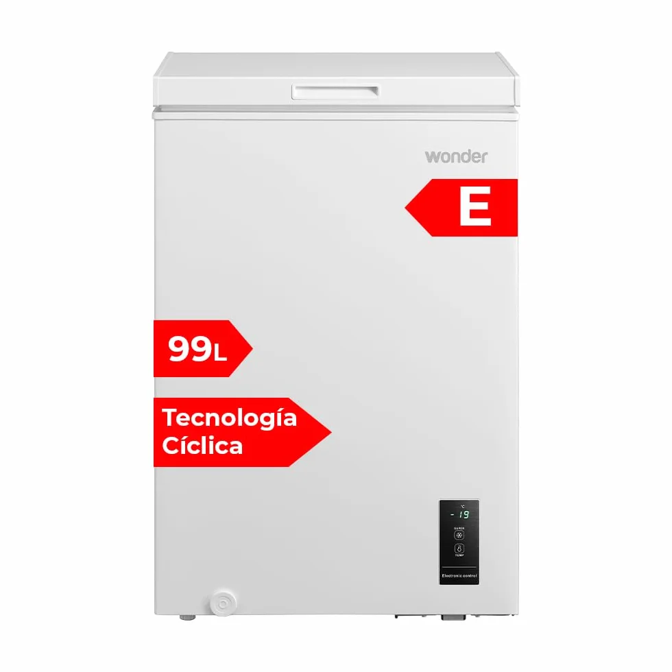 Wonder Congelador Horizontal Blanco WCH1001EDC. Capacidad 99 Litros, Dual Cooling, 1 Cesta, Bajo Nivel Sonoro, Eficiencia Energética Clase E