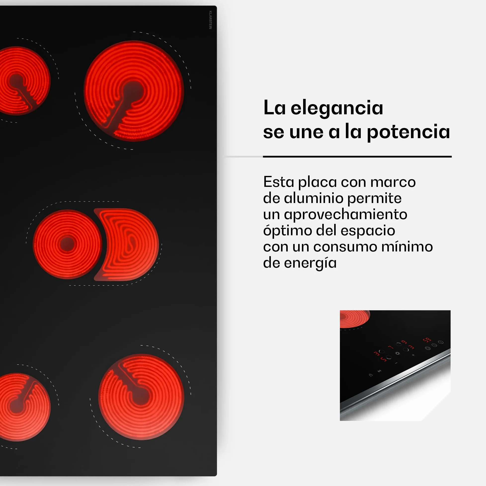 Klarstein Verosteel Vitroceramica 91 cm - Placa Vitrocerámica 5 Zonas, 8400 W, Control Táctil, Temporizador & Bloqueo Infantil, Superficie Fácil de Limpiar, Diseño Minimalista Encastrable