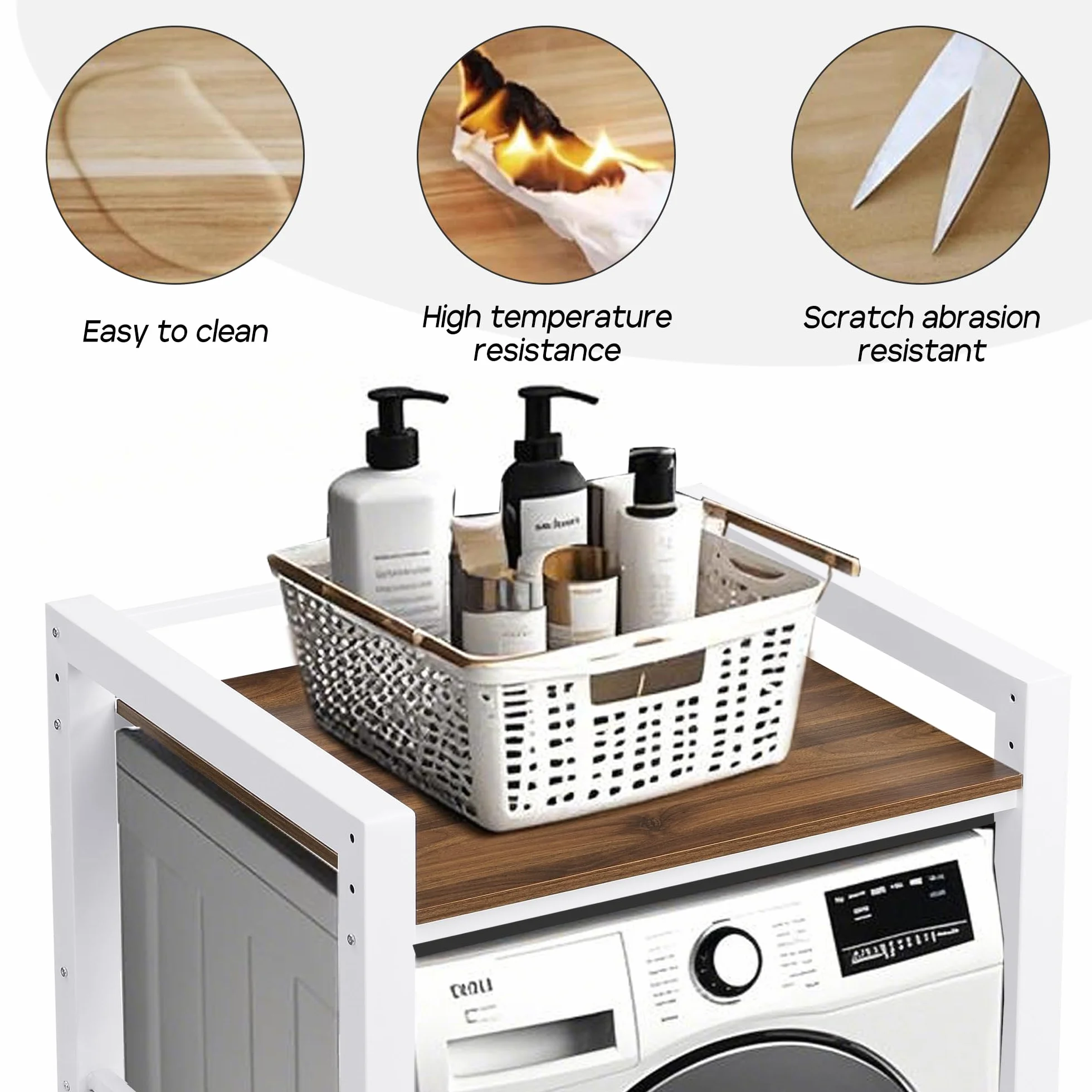 Estantería Lavadora, Soporte Secadora, Mueble para Lavadora y Secadora Ajustable en Altura de 3 Niveles, Capacidad de 300 kg para Baño, Cocina, Balcón, Lavandería, Blanco