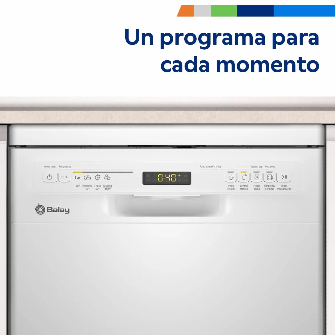 Balay - Lavajillas, Libre instalación, 45 cm de ancho, Motor ExtraSilencio, Home Connect, Display LED, Blanco, 3VN4030BA