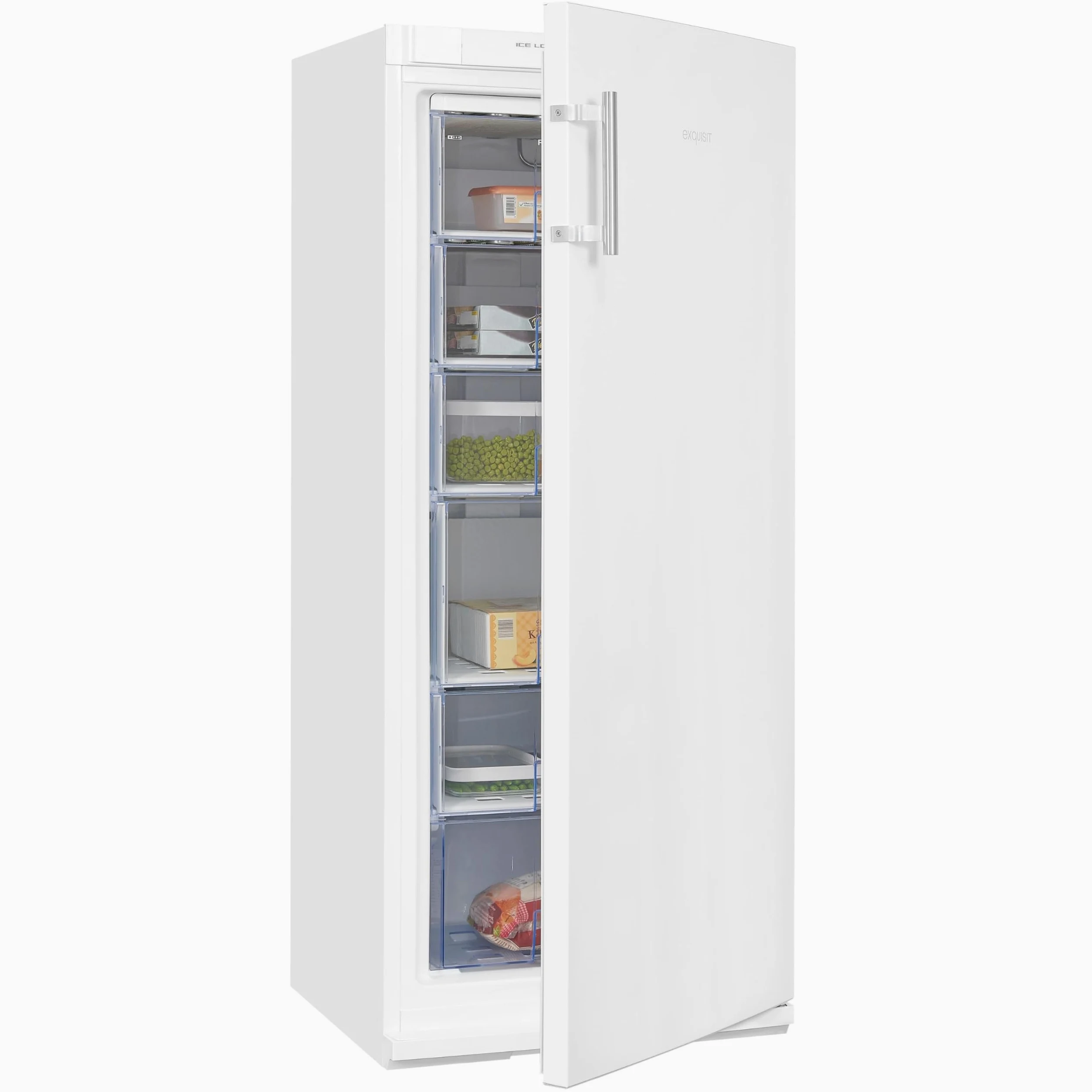 Exquisit Congelador GS22-H-280E blanco | unidad de pie | 202 l de volumen | blanco | congelación | tope de puerta intercambiable | cajones y caja grande | 4 x congelación
