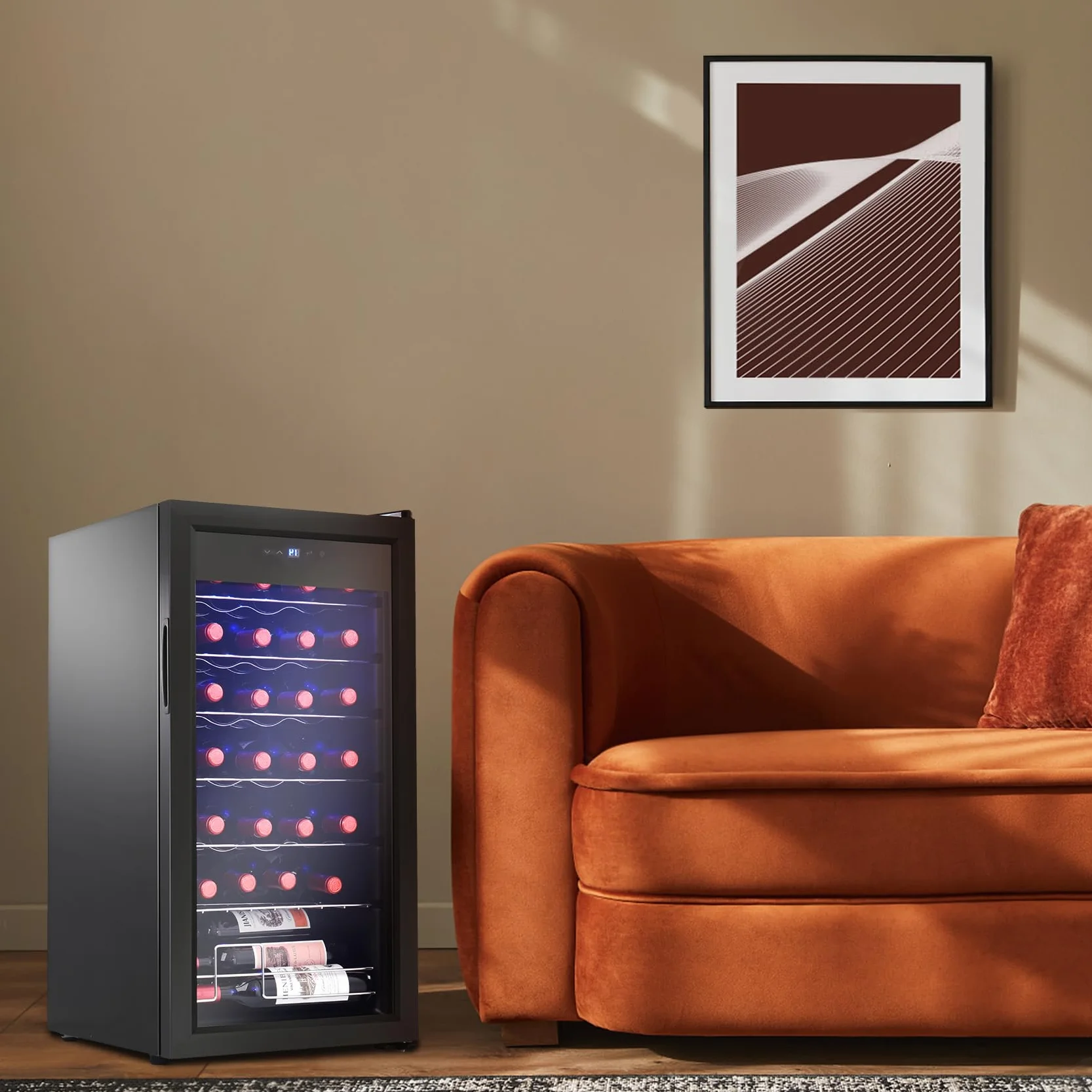 D4P Display4top Vinoteca Nevera para vinos 28 Botellas, puerta de vidrio templado, panel de termostato táctil (82L)