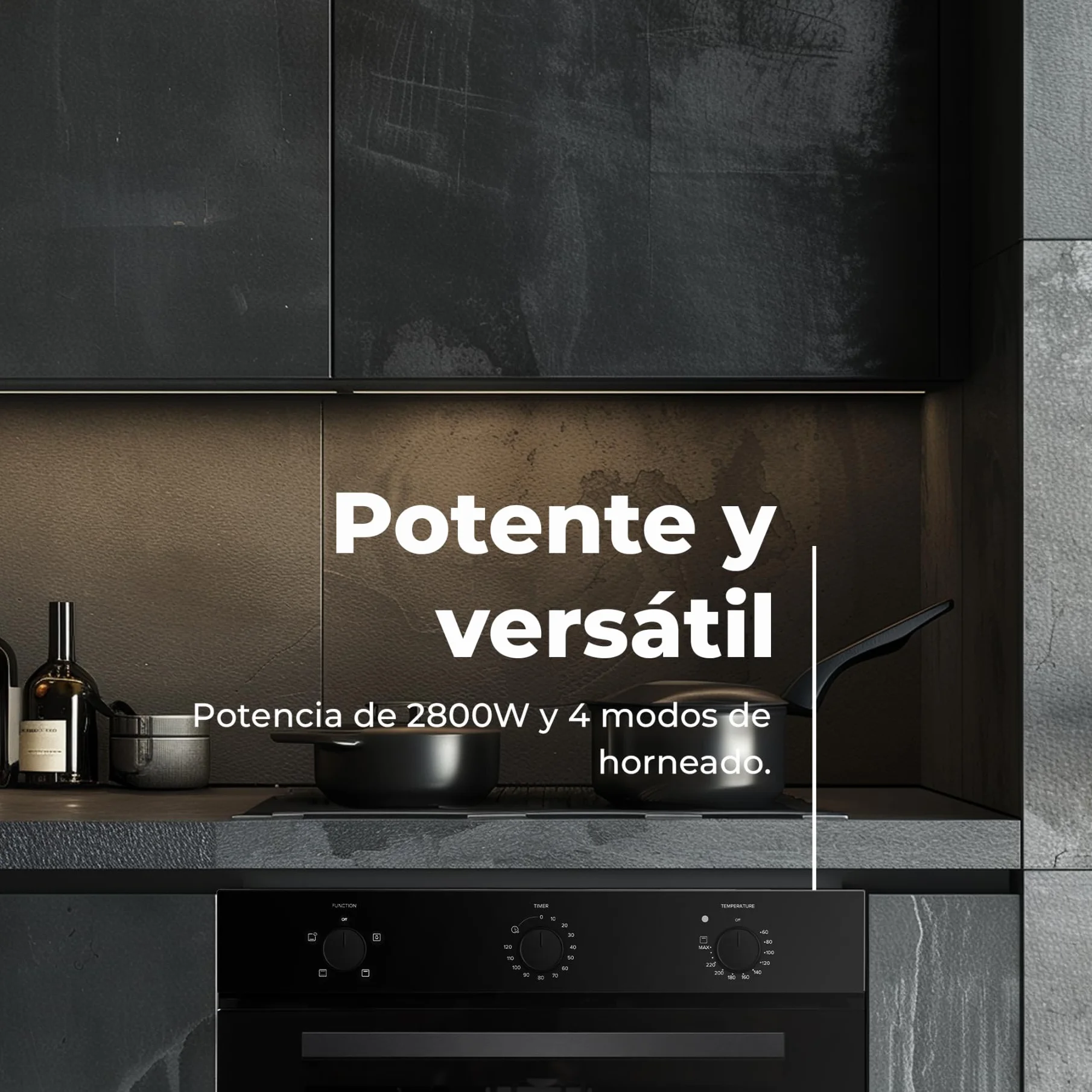 EVVO H10 Inox - Horno Eléctrico Empotrable de 72L, Eficiencia Energética A, 4 Programas de Cocción con Grill, Puerta de Triple Acristalamiento y Temporizador. Horno Inox de Encastre para Cocina