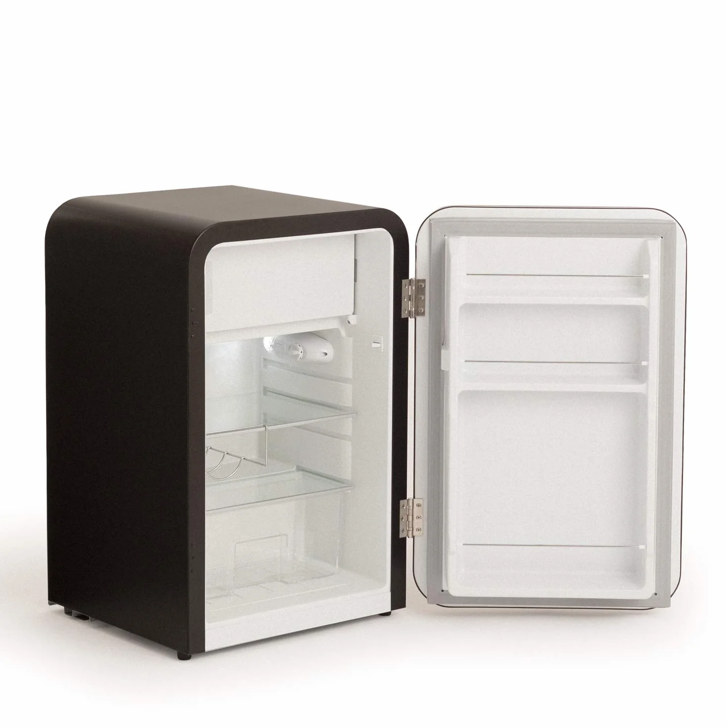 CREATE / RETRO FRIDGE 83.5 GOLD/Frigorífico negro maneta oro / 98W. bajo consumo. 2 estantes. regulador temperatura. botellero. 56x54x84cm