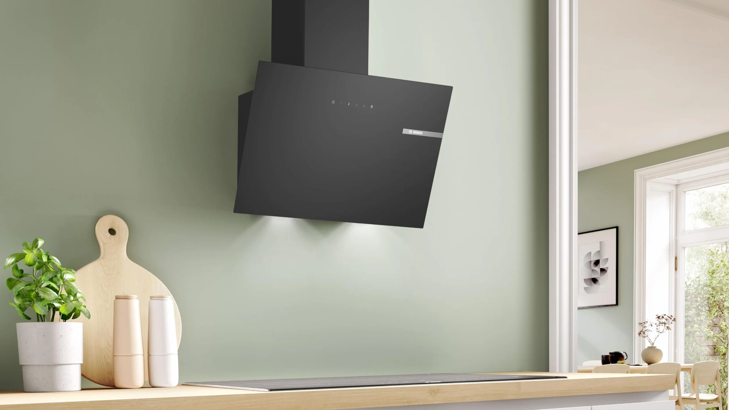 Bosch DWK65DK60 Serie 2 - Pantalla de 60 cm de ancho, recirculación o escape, motor silencioso, Touch Select Basic, saturación de filtro, interior fácil de limpiar, filtro de grasa metálica